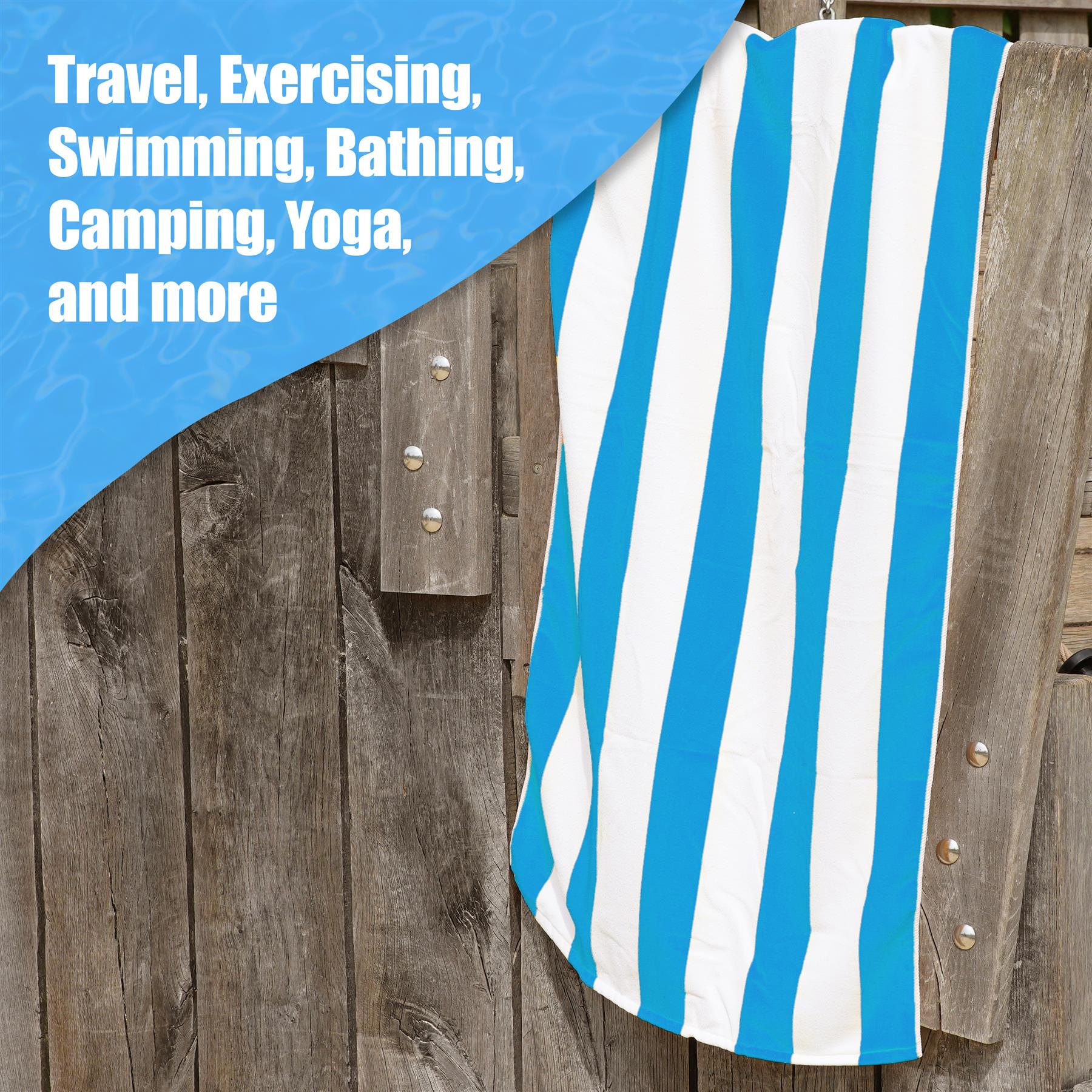 Beach Bath Towel Large Microfibre Blue Striped by GEEZY - The Magic Toy Shop