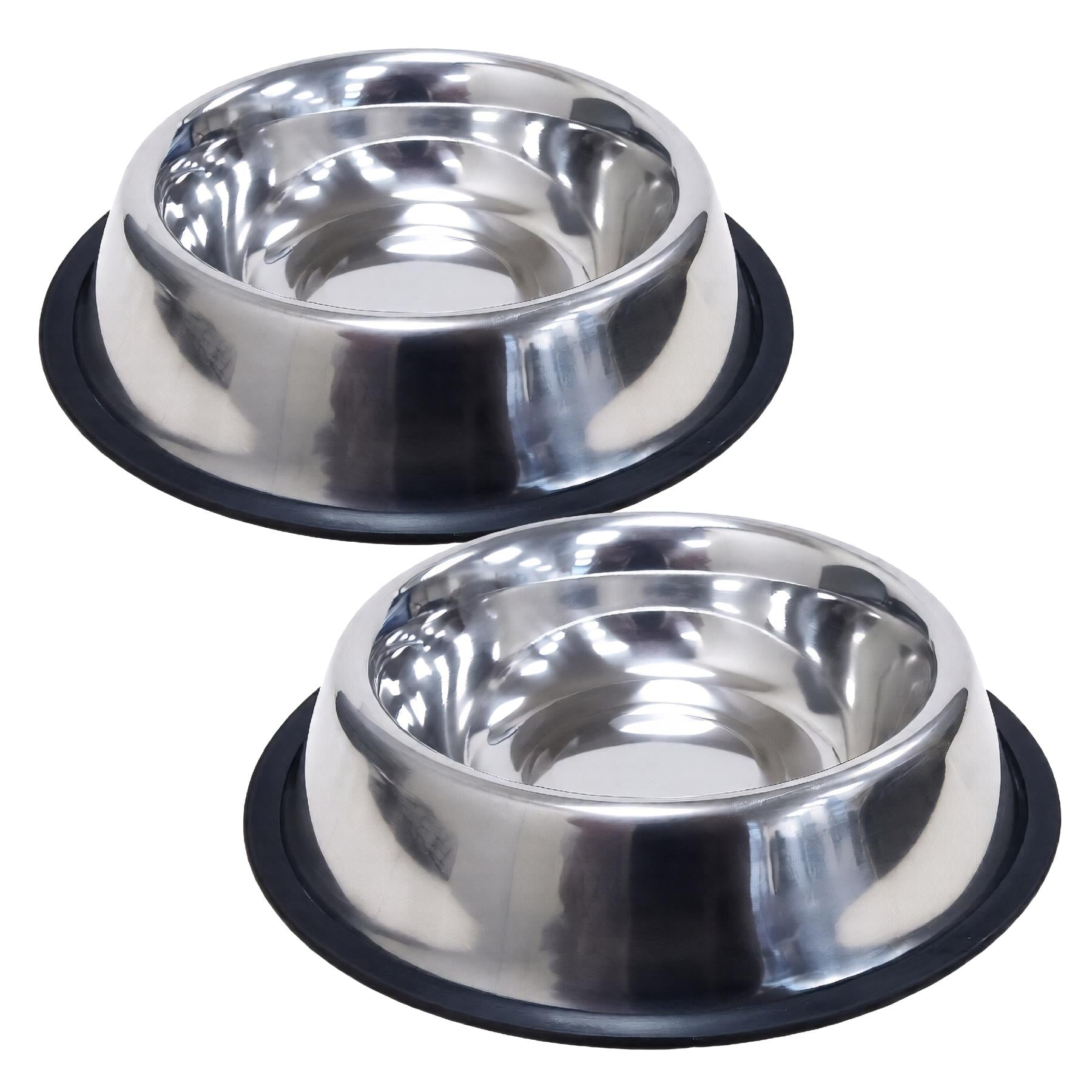 "Two shiny silver dog bowls, set." - The Magic Toy Shop