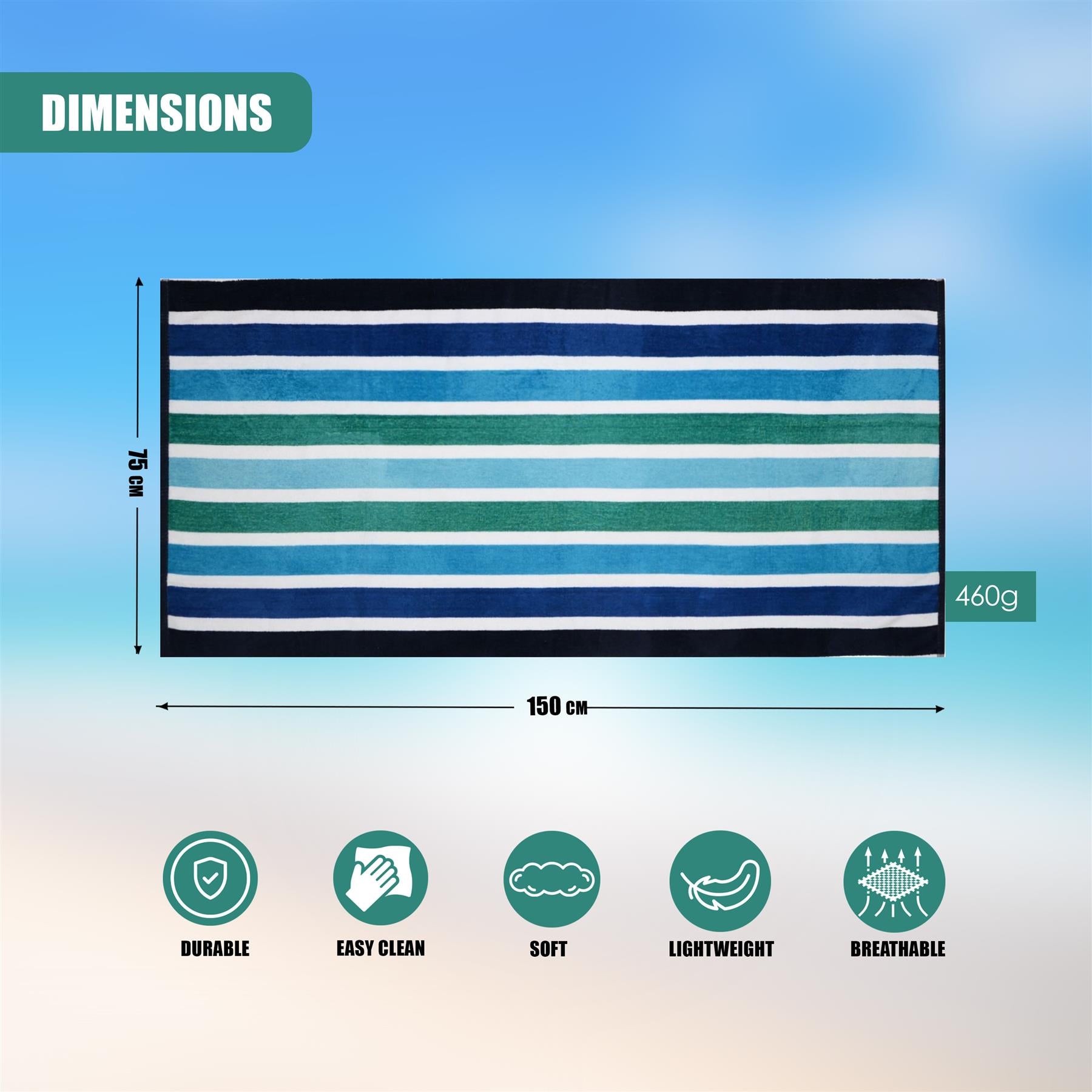 Large Velour Striped Beach Towel (Midnight Oasis) by GEEZY - The Magic Toy Shop