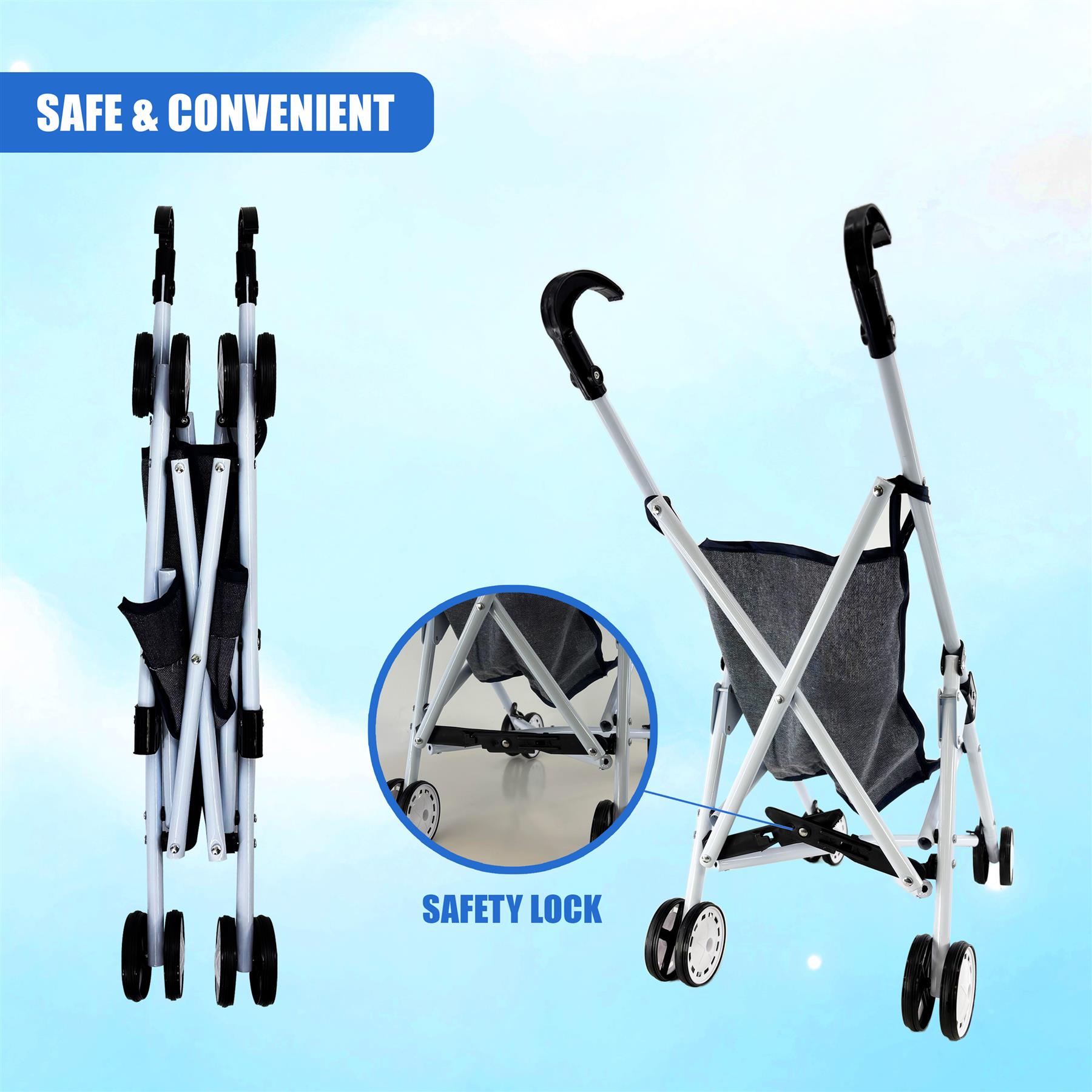 Black Baby Doll Foldable Stroller by BiBi Doll - The Magic Toy Shop