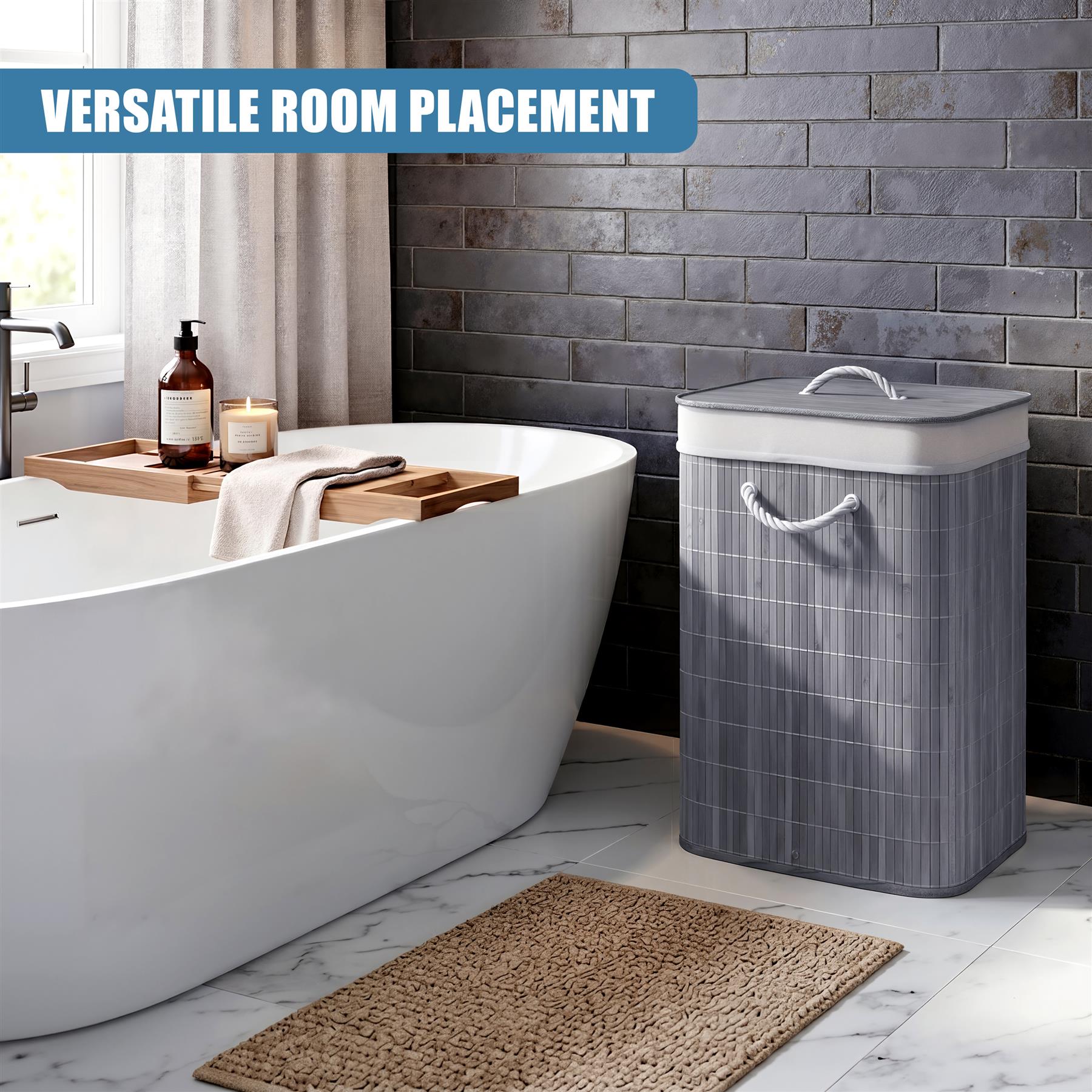 Grey Bamboo Laundry Hamper 72L