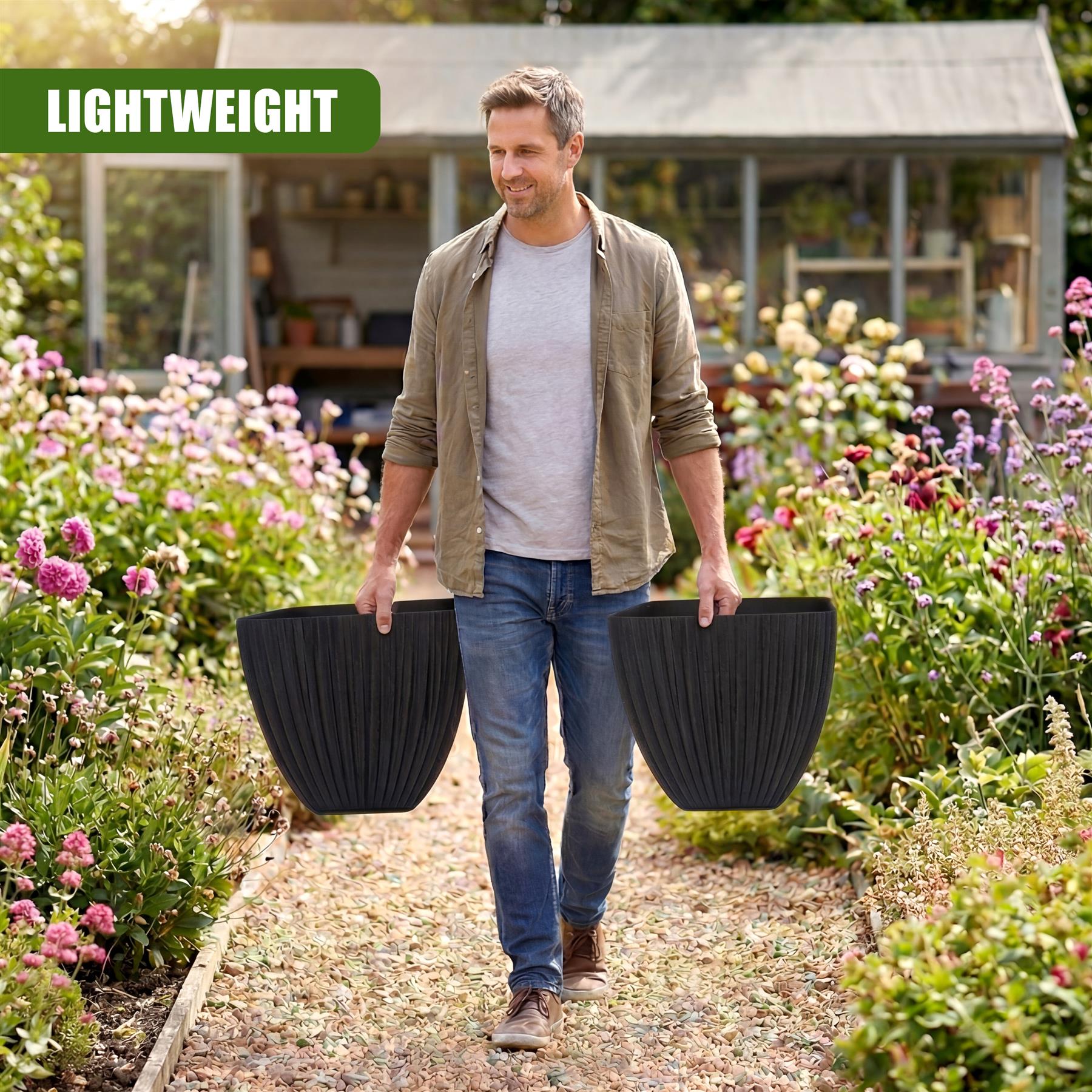 Large Charcoal Black Lotus Square Planter