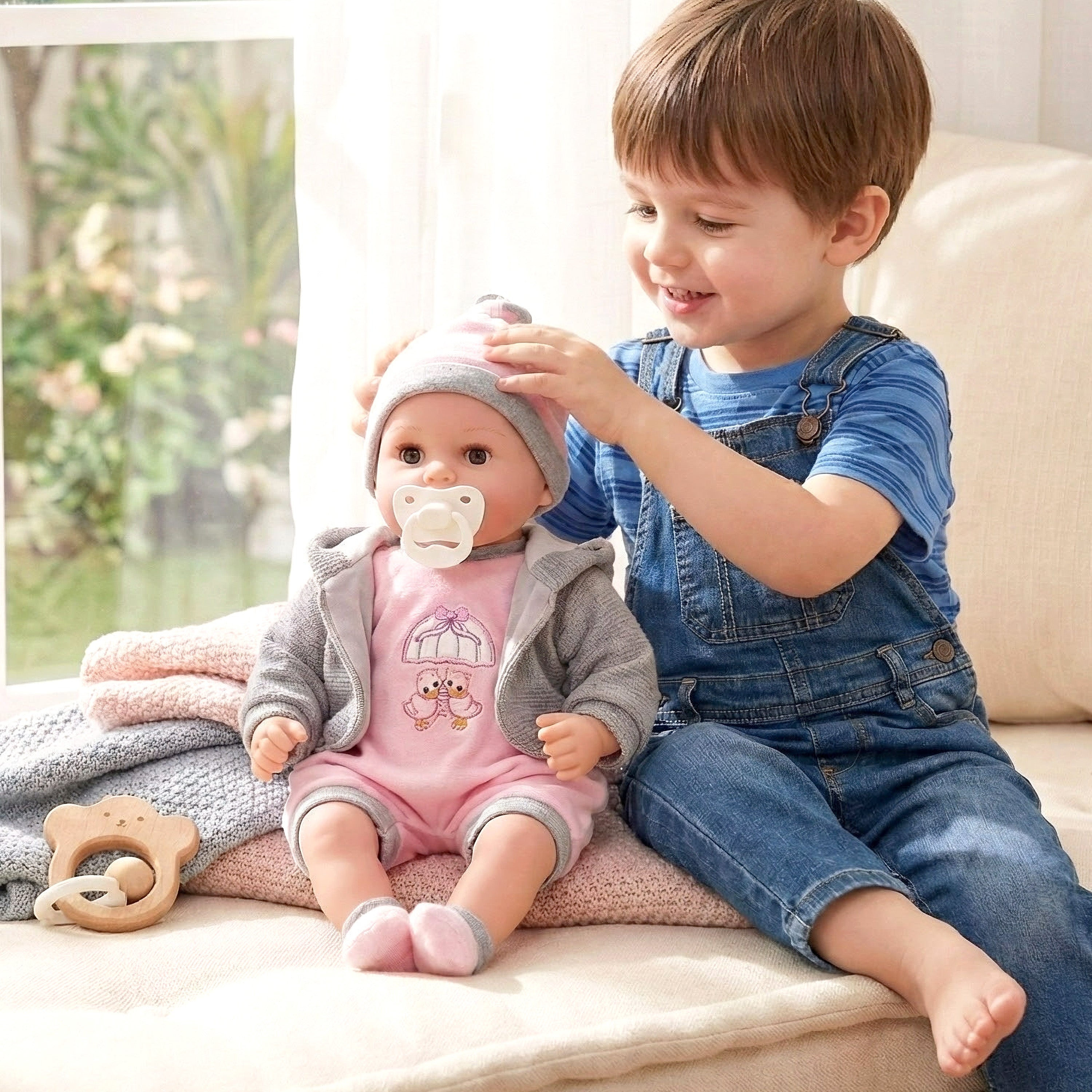 Baby Girl Doll With Dummy & Sounds Grey