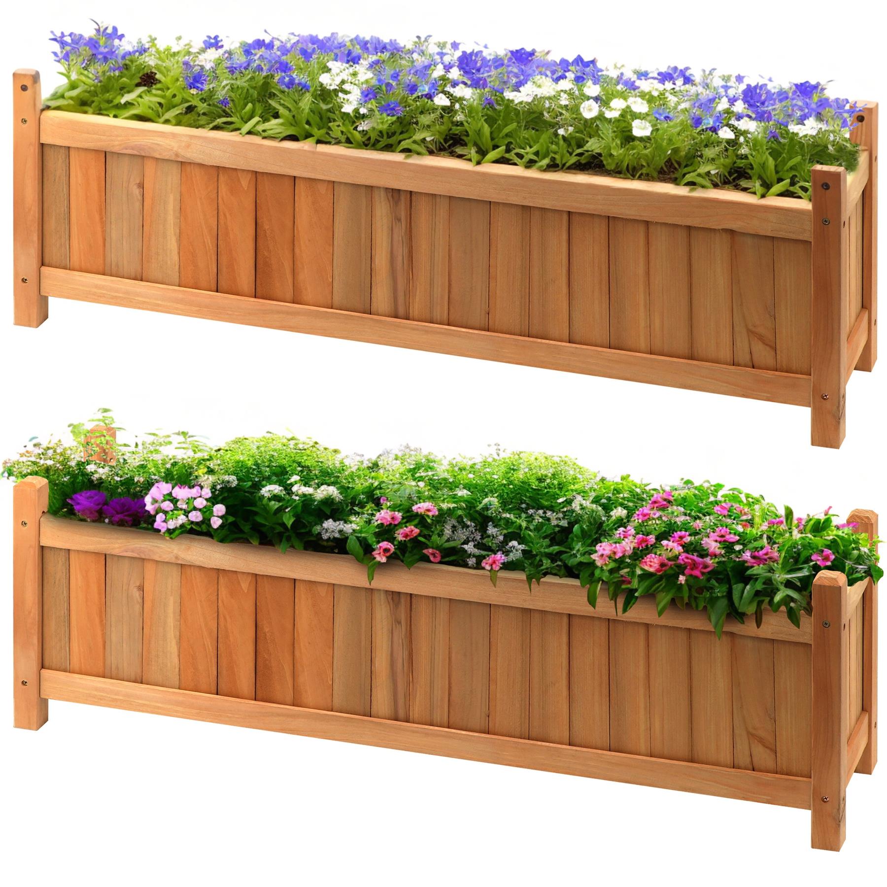 Wooden Large Rectangular Planters 2 Pack