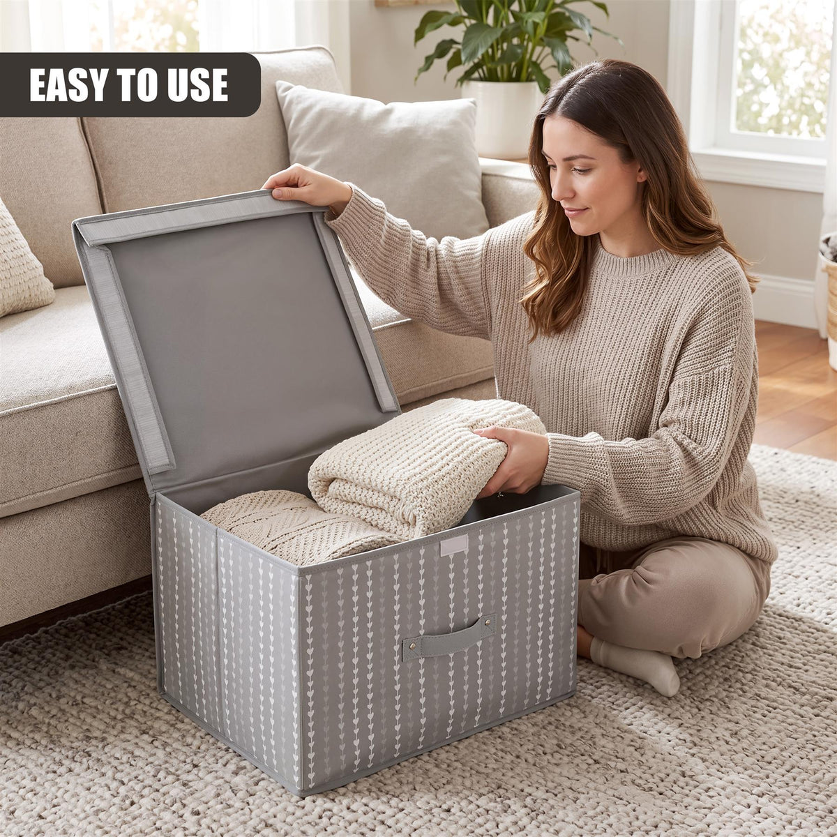 Gray Hearts Large Storage Box