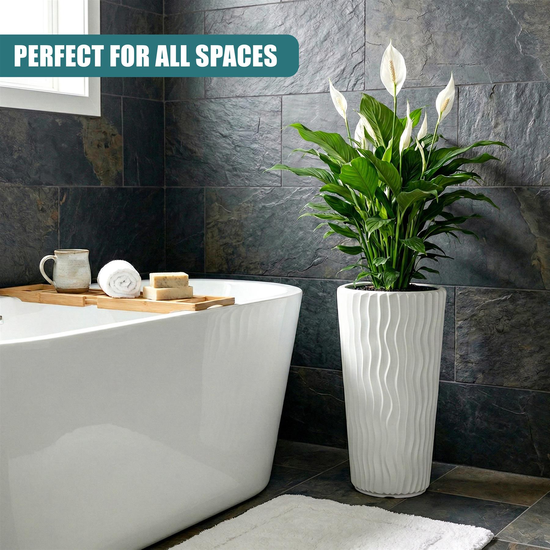 White Tall Flower Pot, 53.1 x 29.7 cm