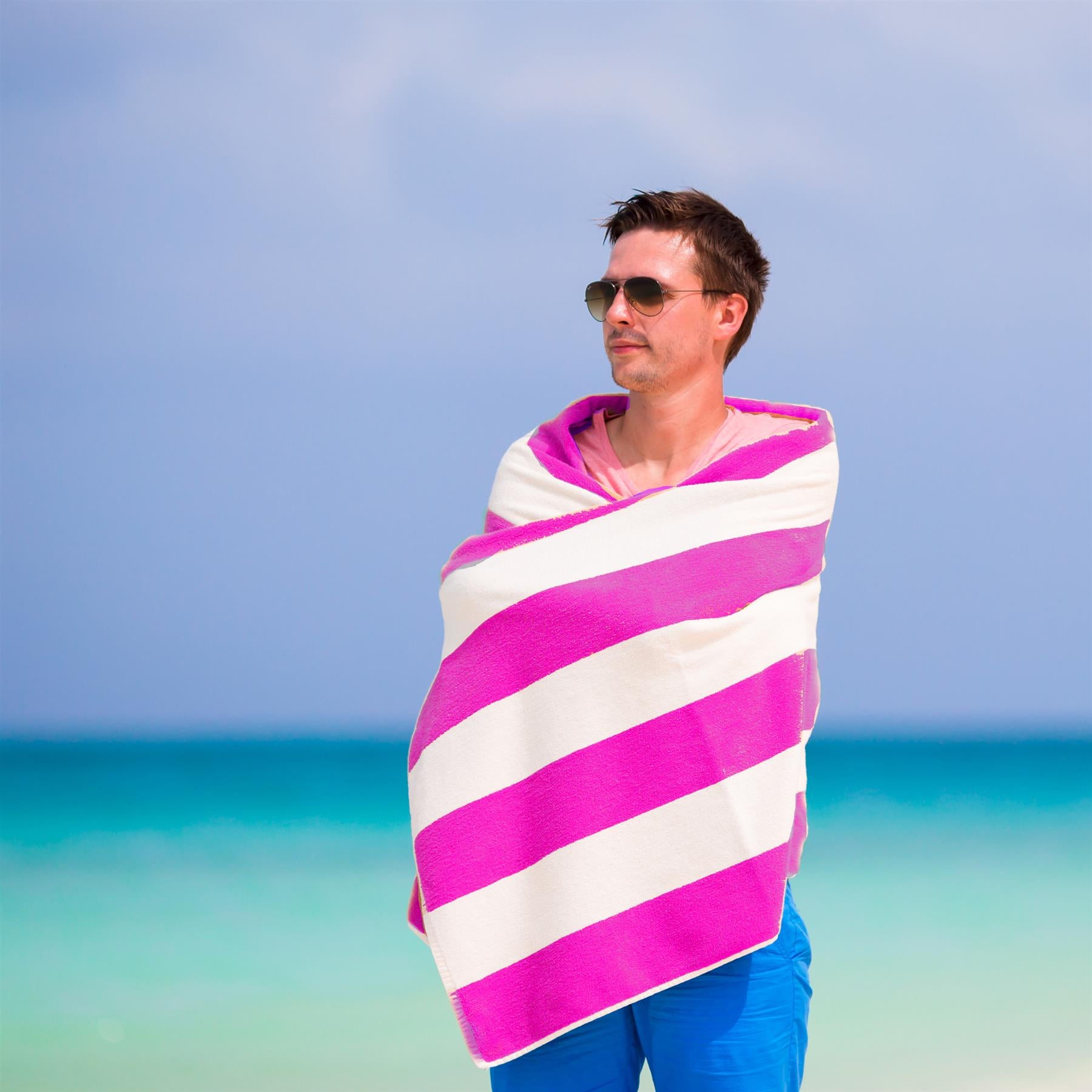 Beach Bath Towel Large Microfibre Pink Striped by GEEZY - The Magic Toy Shop