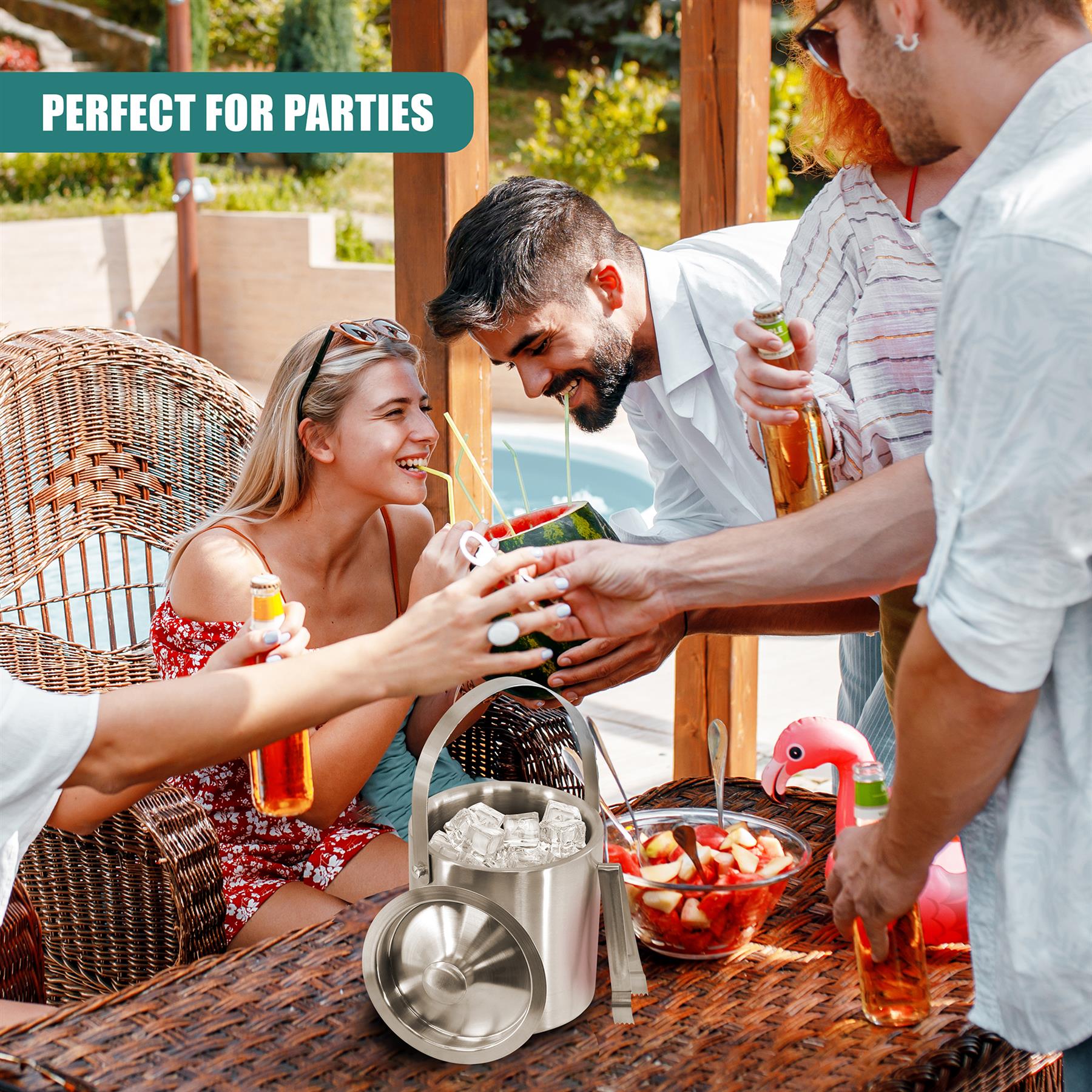 Stainless Steel Ice Bucket With Lid And Ice Tongs by Geezy - The Magic Toy Shop