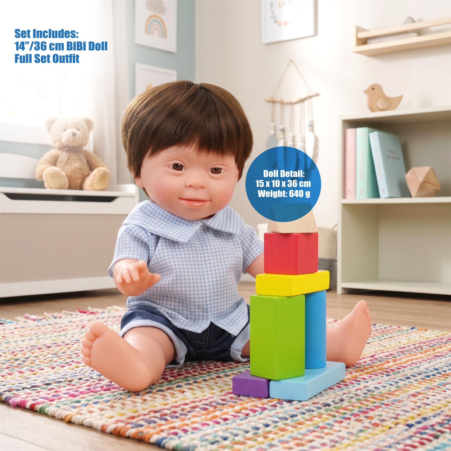 BiBi Doll Down Syndrome Boy - Brown Hair (36 cm / 14")