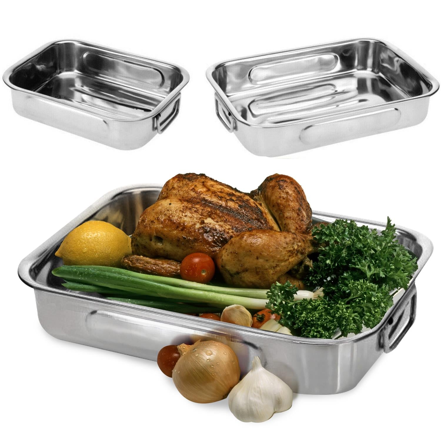 Set Of 3 Stainless Steel Roasting Trays by GEEZY - The Magic Toy Shop