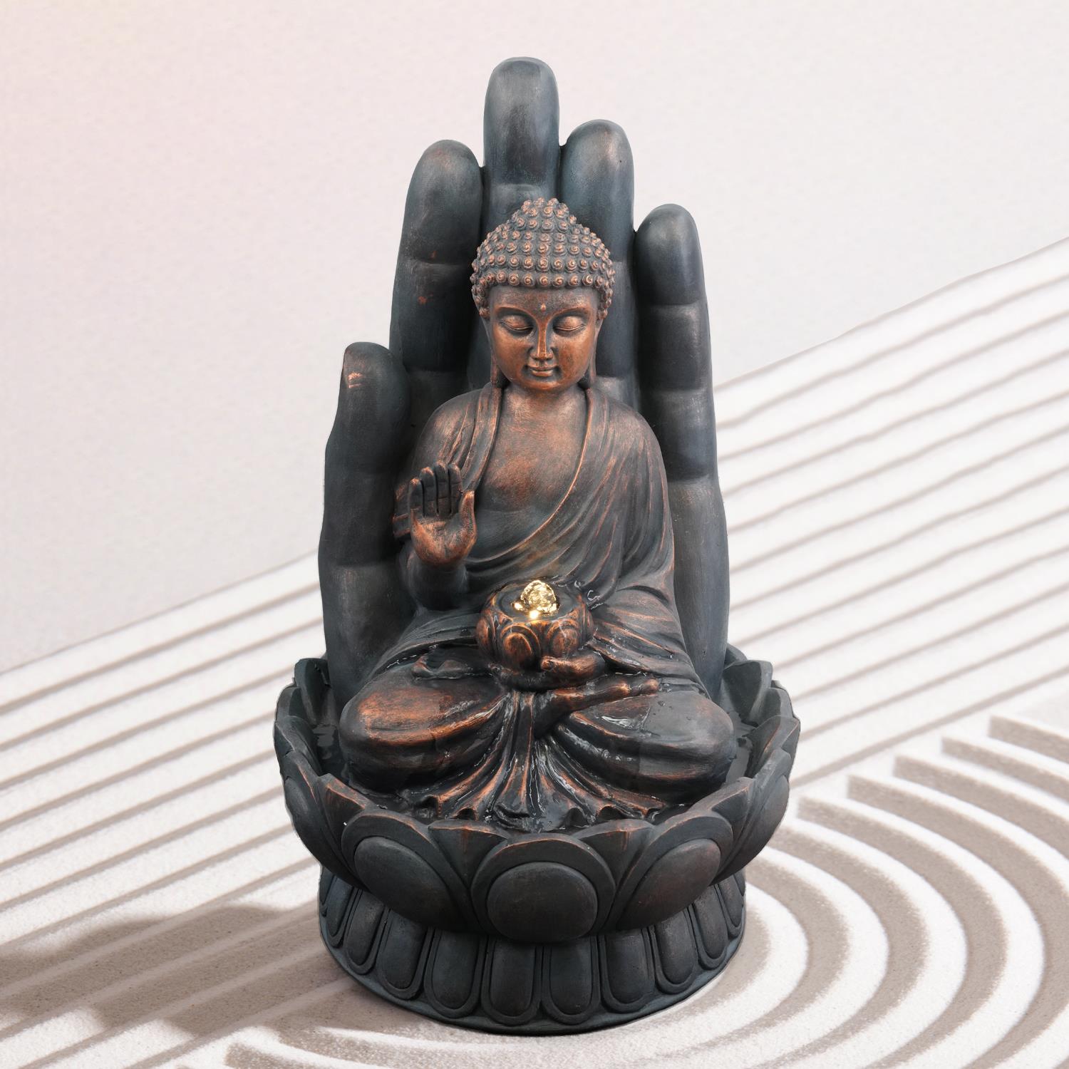Palm Buddha Water Feature Outdoor With LED by GEEZY - The Magic Toy Shop