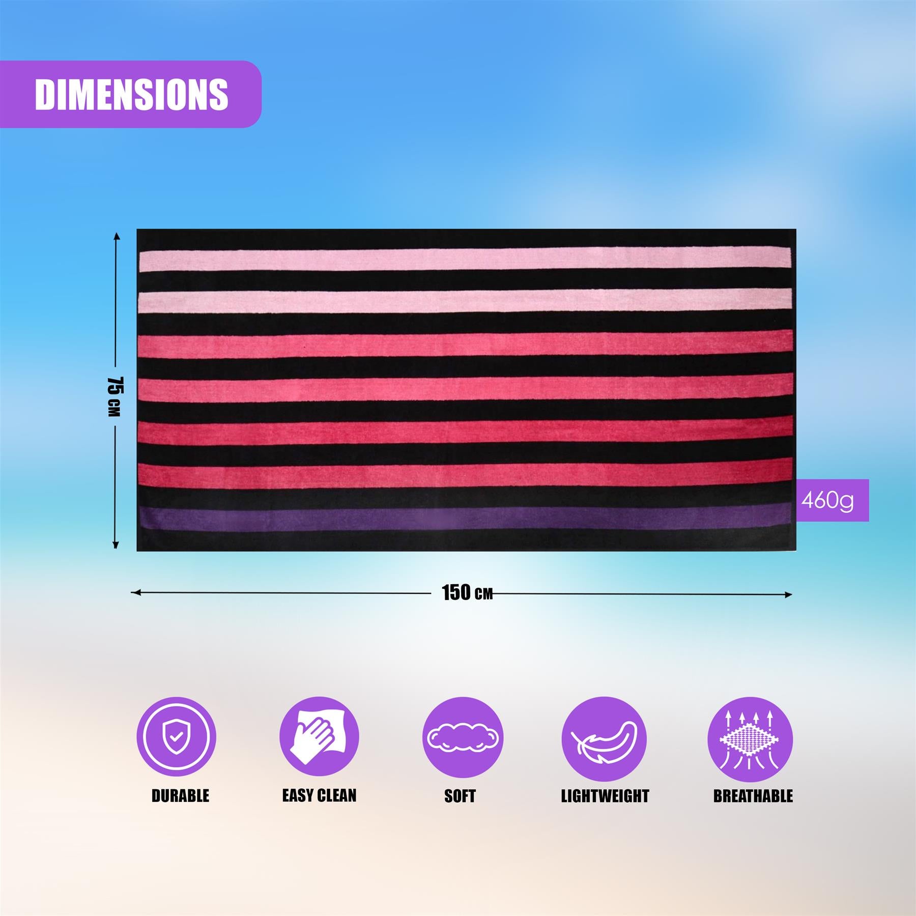 Large Velour Striped Beach Towel (Sunset) by GEEZY - The Magic Toy Shop