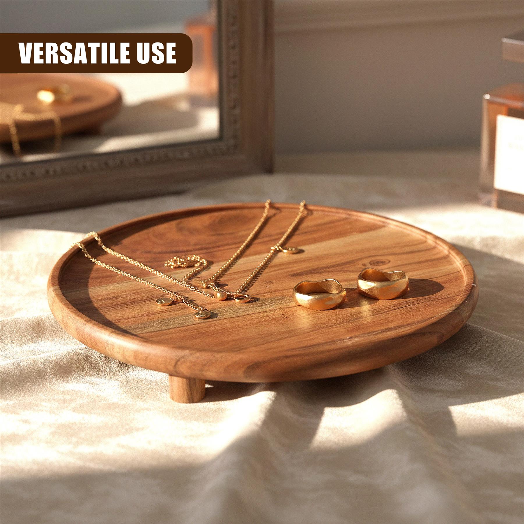 Round Acacia Wood Serving Tray