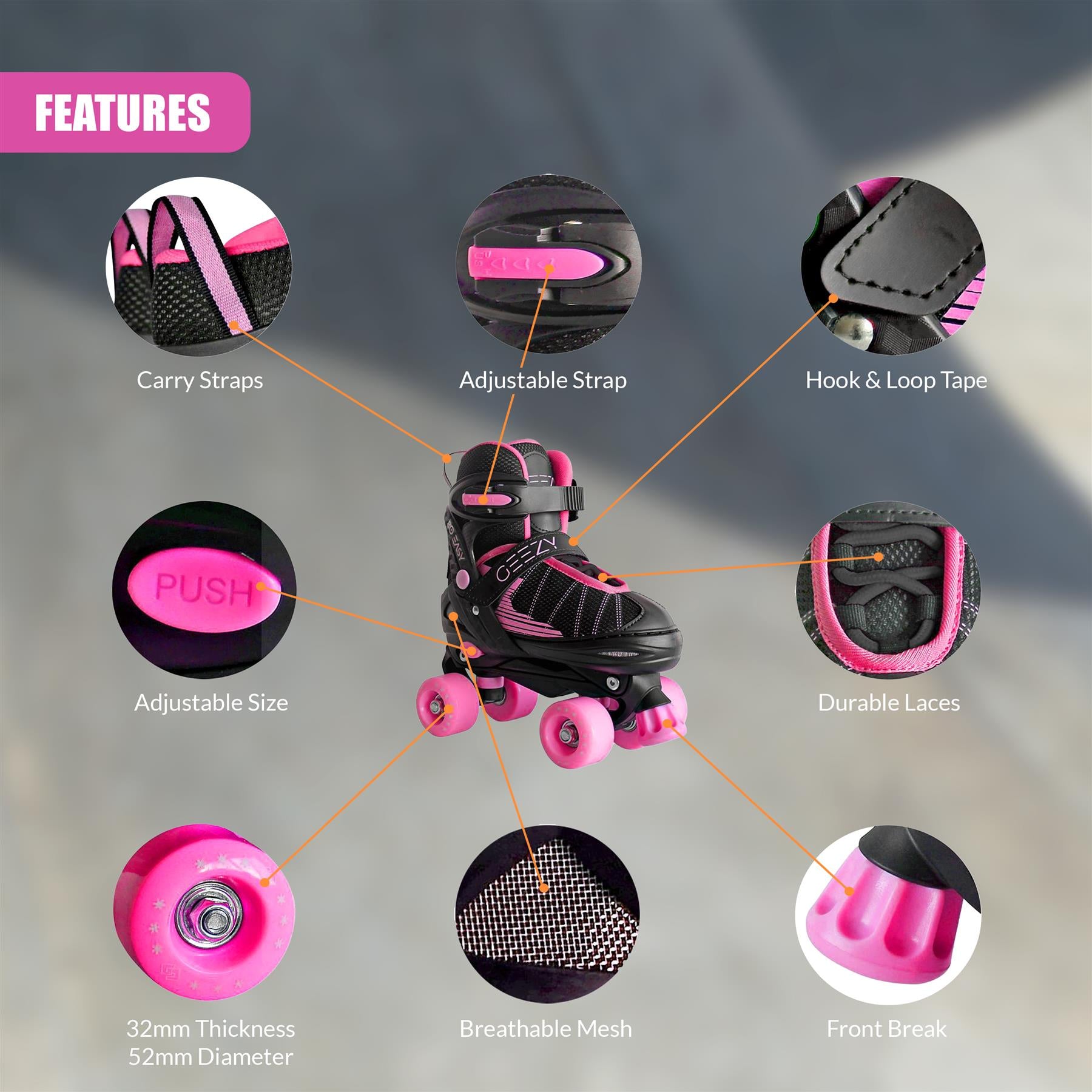 Pink & Black Adjustable Roller Skates by The Magic Toy Shop - The Magic Toy Shop