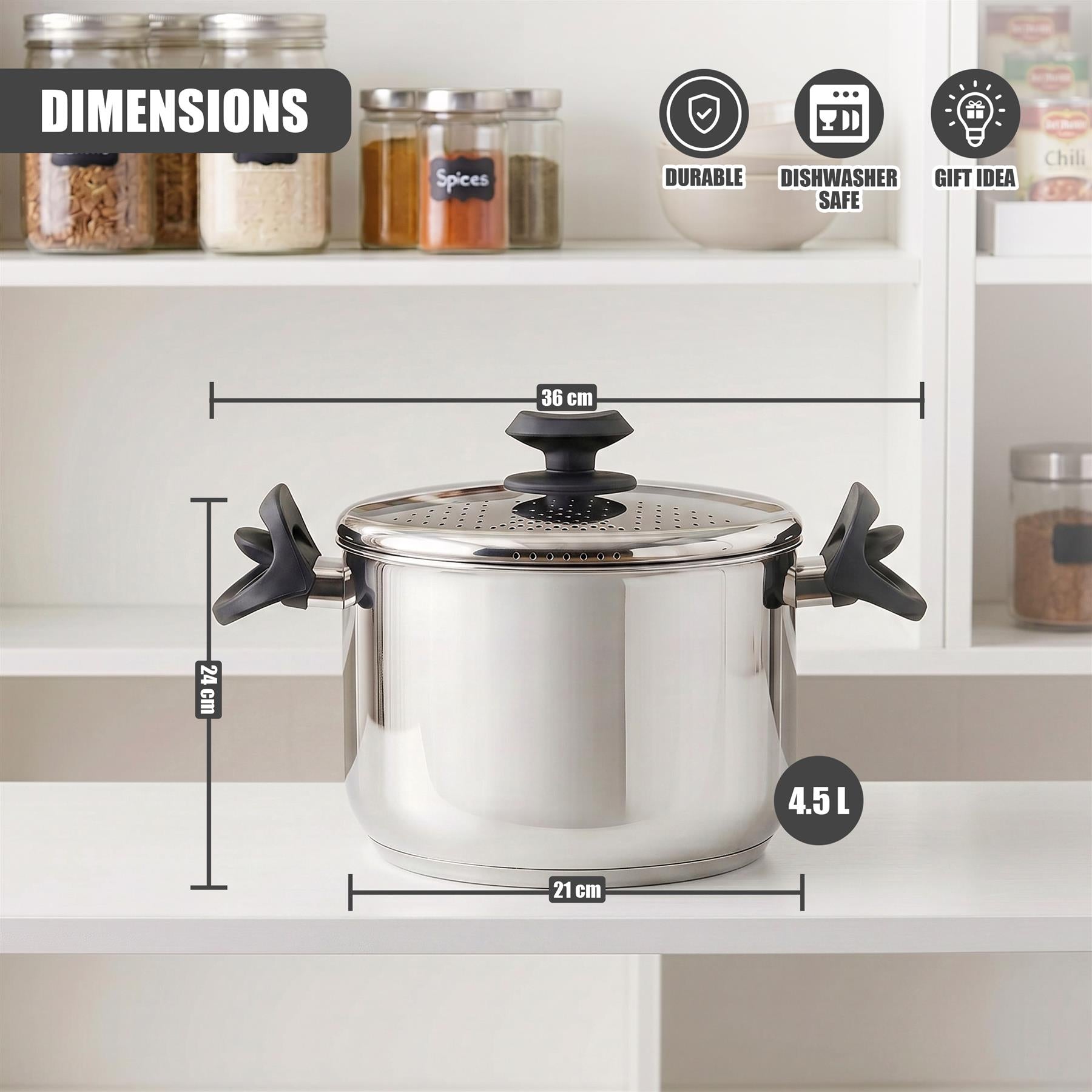 Stainless Steel Pasta Pot With Locking Strainer Lid