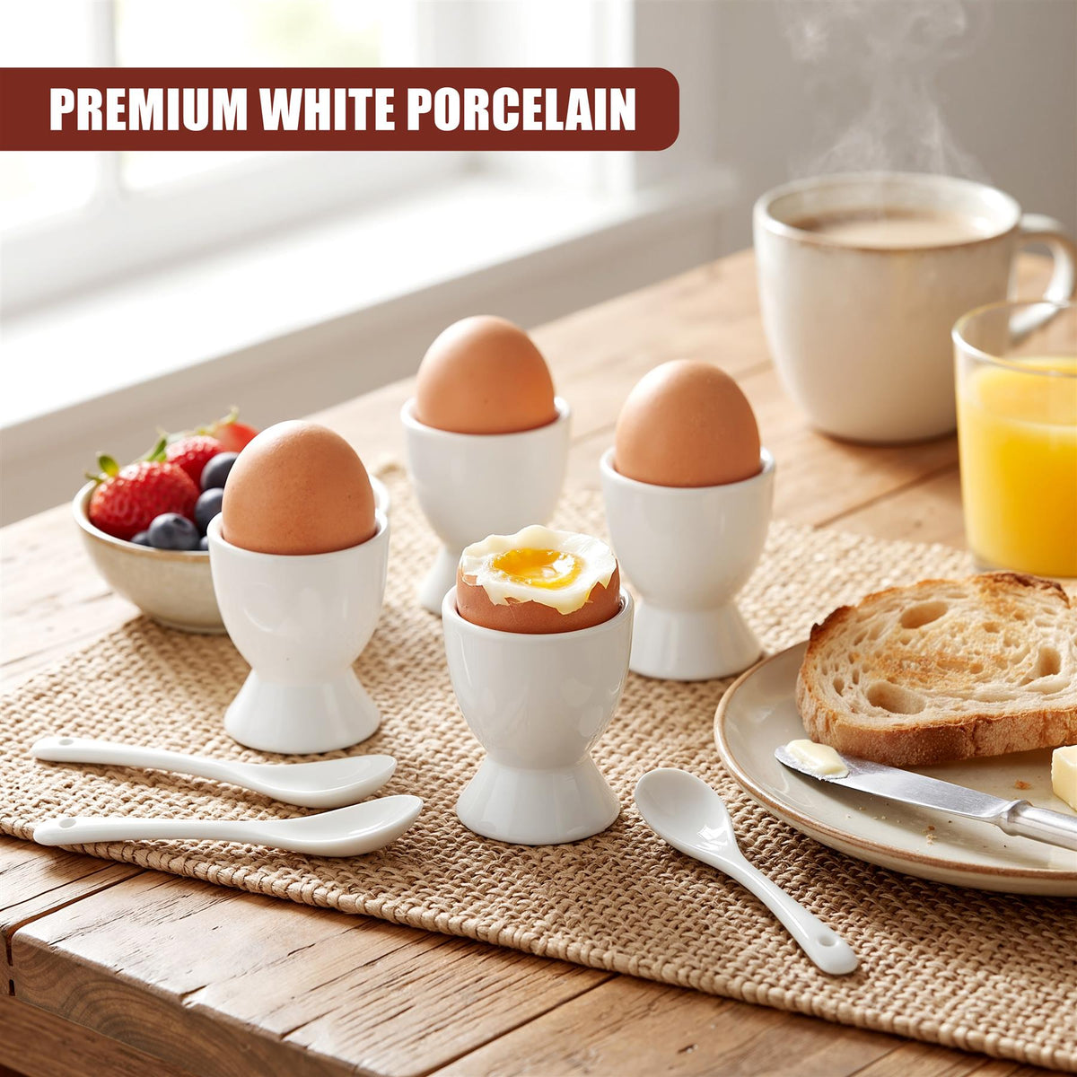 Set of 4 Ceramic Egg Cups with Spoons