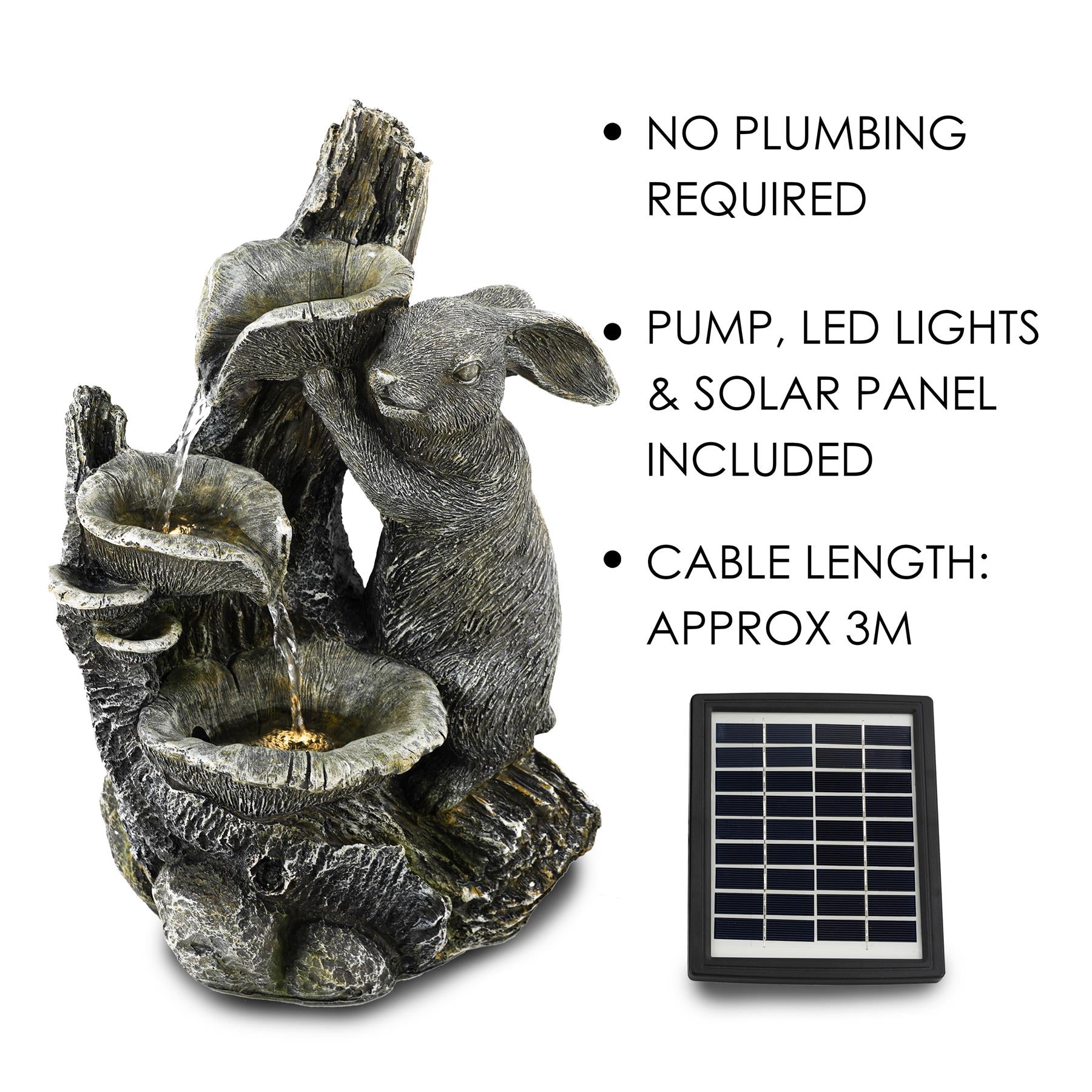 Rabbit Solar Water Feature Outdoor With LED by GEEZY - The Magic Toy Shop