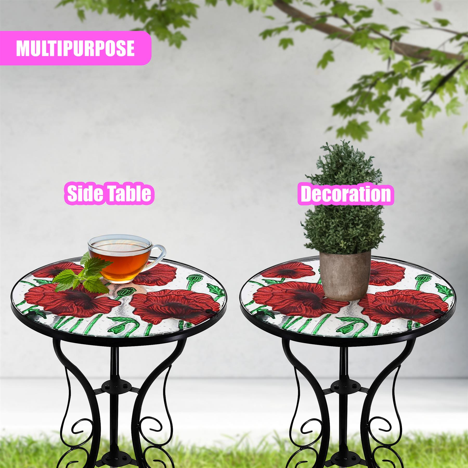 Round Side Mosaic Garden Table With Poppies Design by Geezy - The Magic Toy Shop