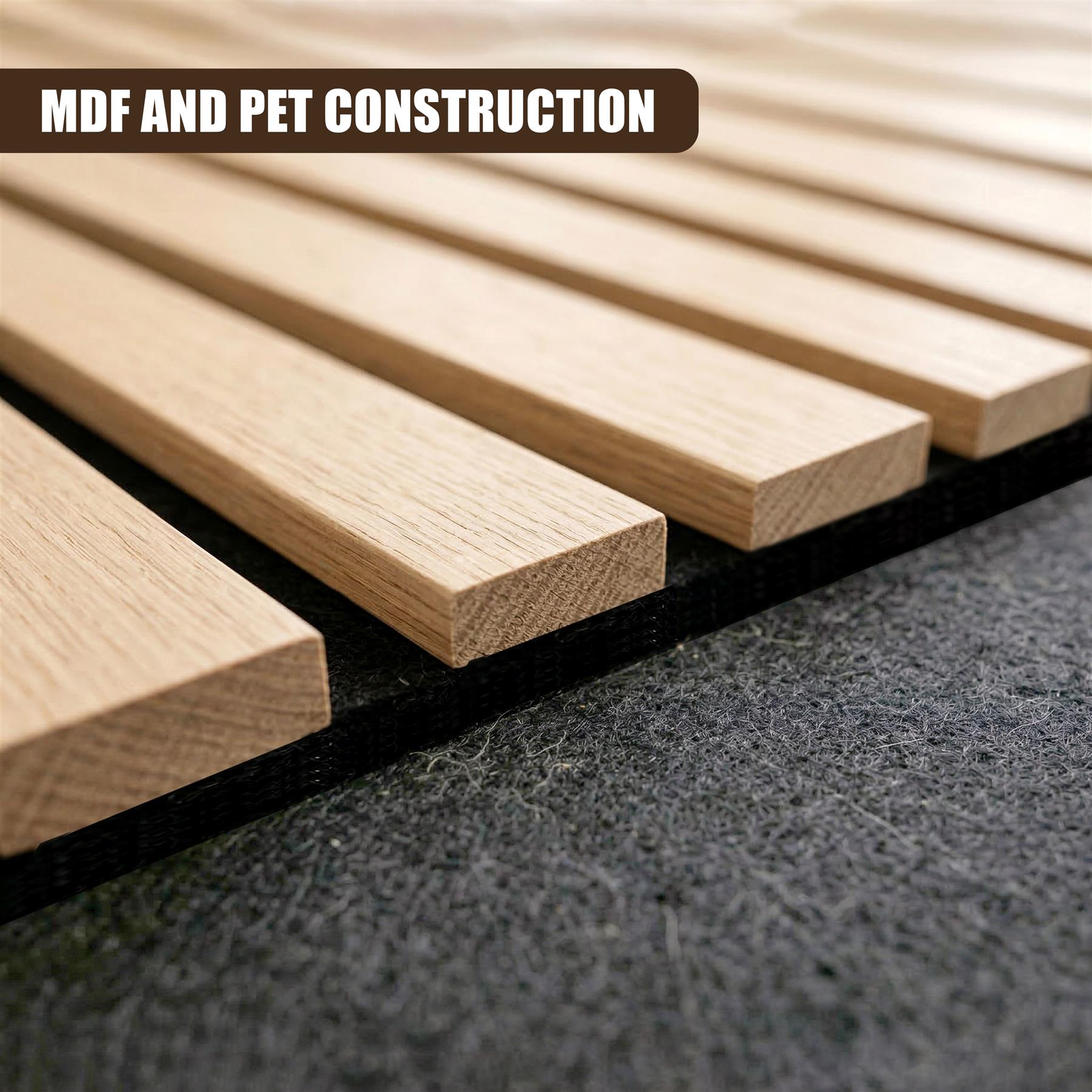 Pale, rectangular panels with visible wood grain rest on a dark gray textured background.