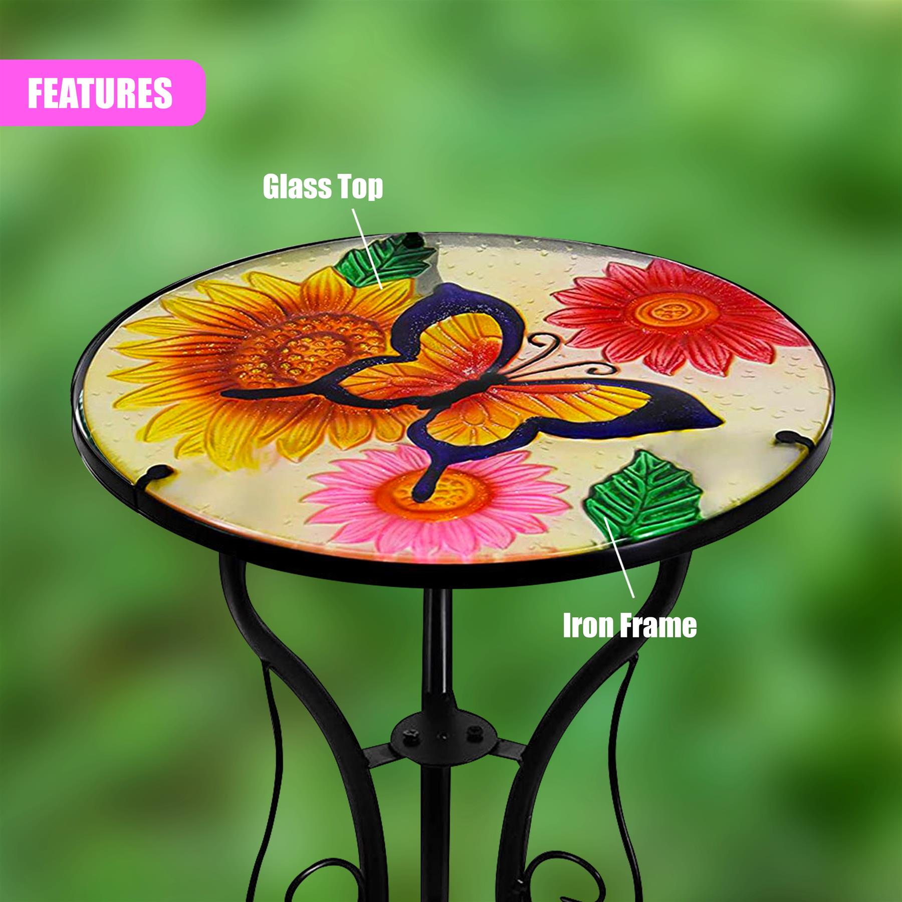 Round Side Garden Mosaic Table With Flowers and Butterfly Design by Geezy - The Magic Toy Shop