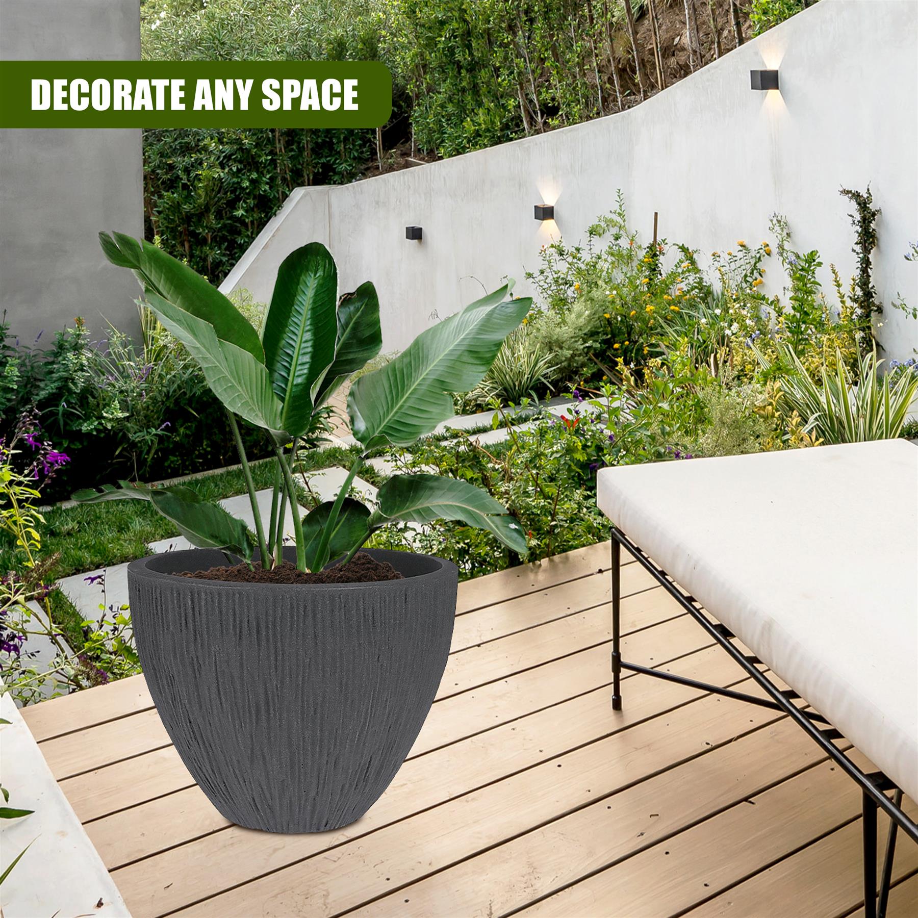 Large Anthracite Round Flower Pot 31 cm by GEEZY - The Magic Toy Shop