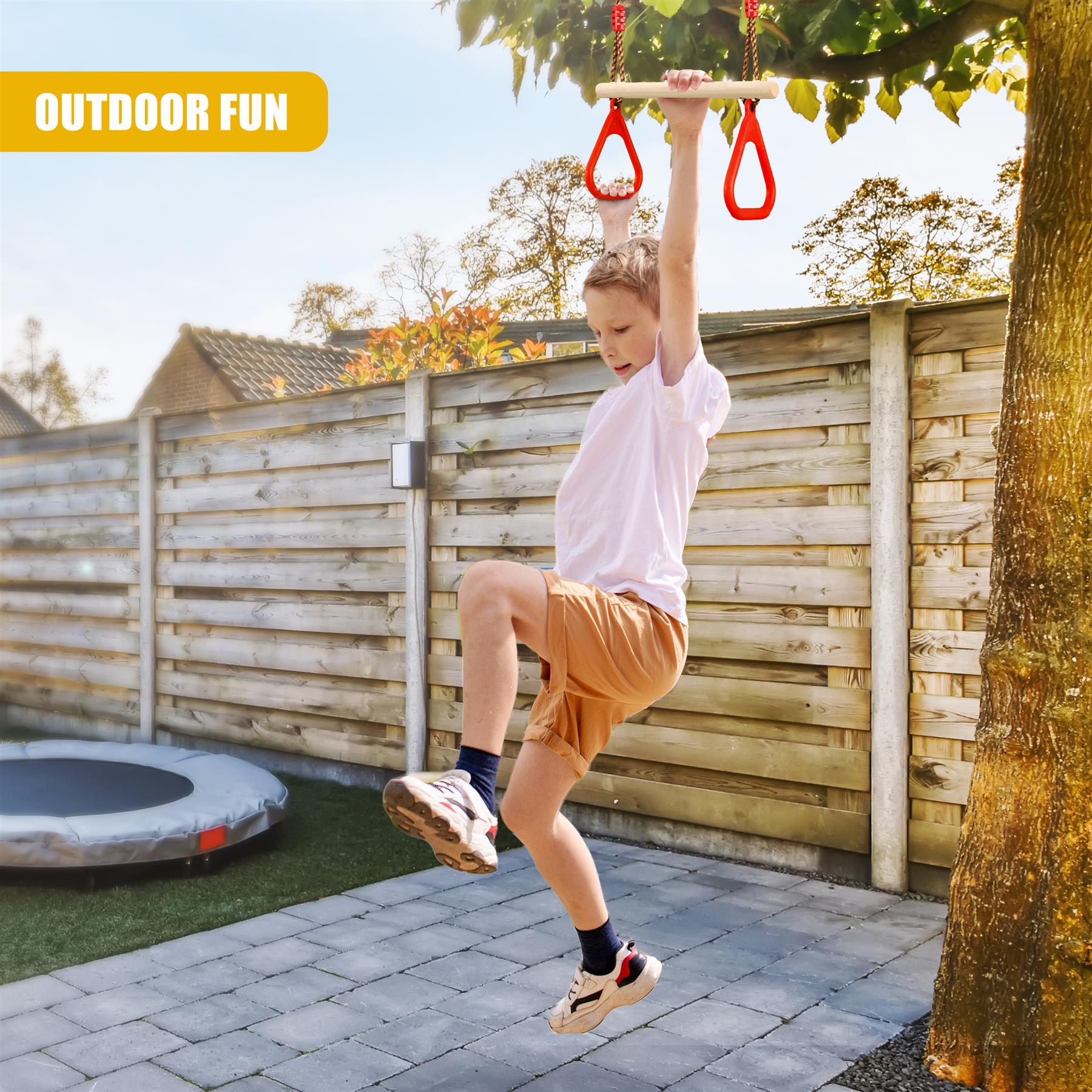 Wooden Trapeze Swing, Rope Ladder & Red Plate Seat by The Magic Toy Shop - The Magic Toy Shop