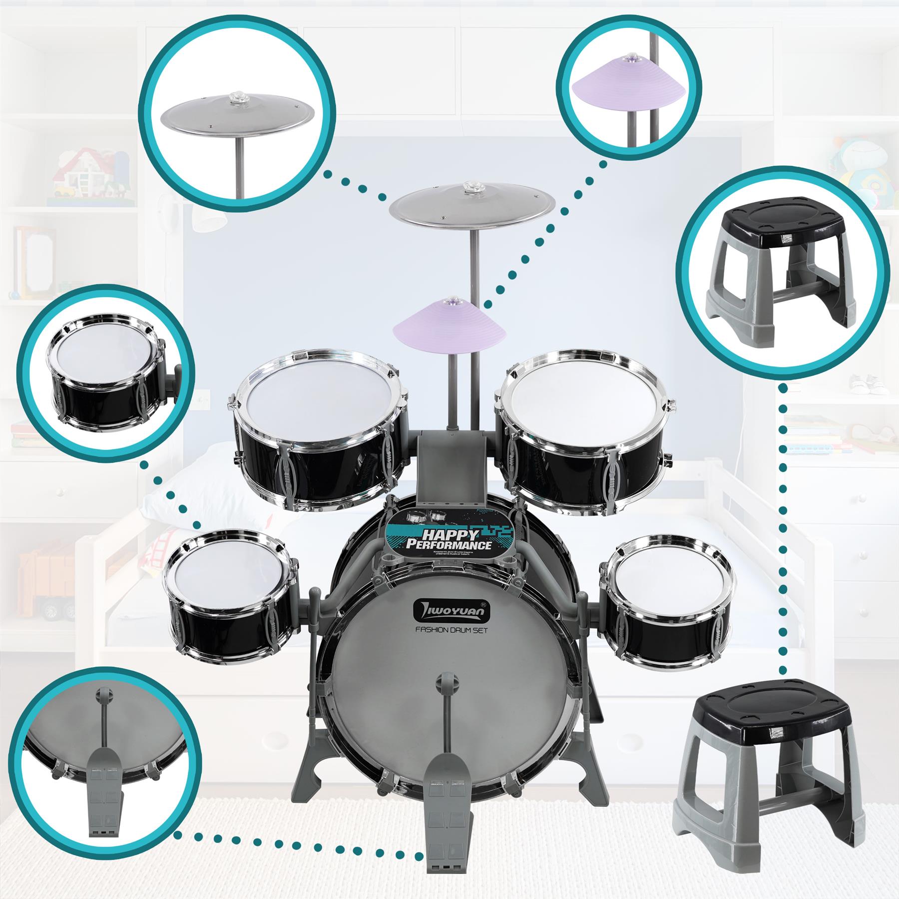 Black Multi functional Kids Jazz Drum Set by The Magic Toy Shop - The Magic Toy Shop