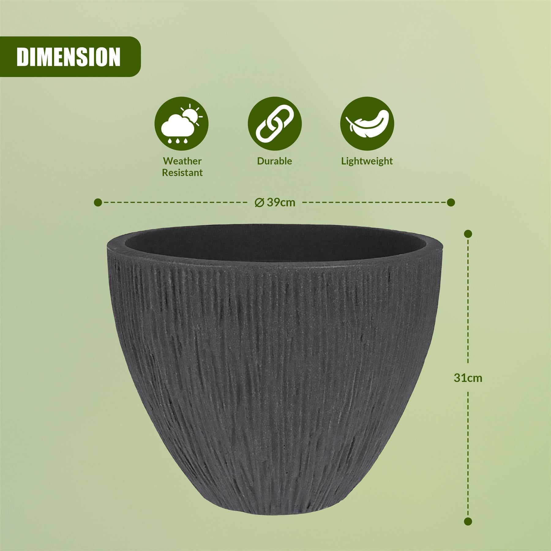 Large Anthracite Round Flower Pot 31 cm by GEEZY - The Magic Toy Shop