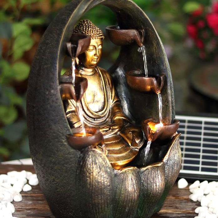 Golden Buddha Solar Water Feature Outdoor With LED by GEEZY - The Magic Toy Shop
