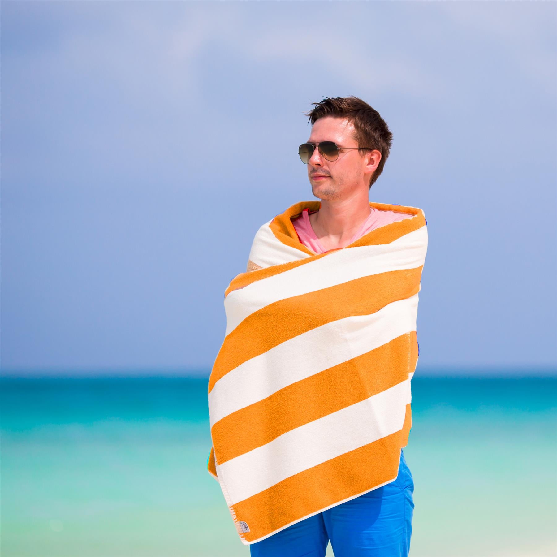 Beach Bath Towel Large Microfibre Orange Striped by GEEZY - The Magic Toy Shop