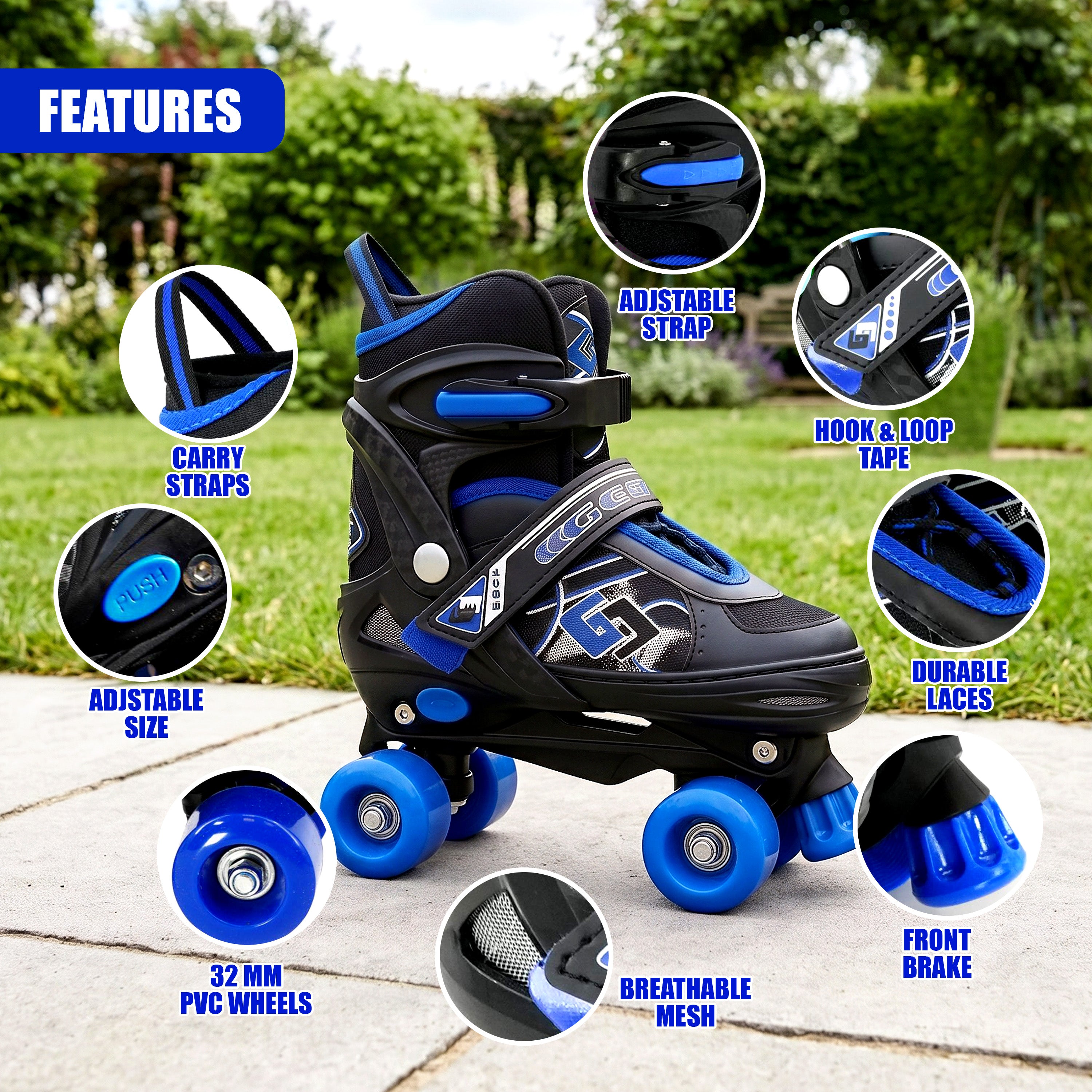 Blue & Black Kids Adjustable Roller Skates