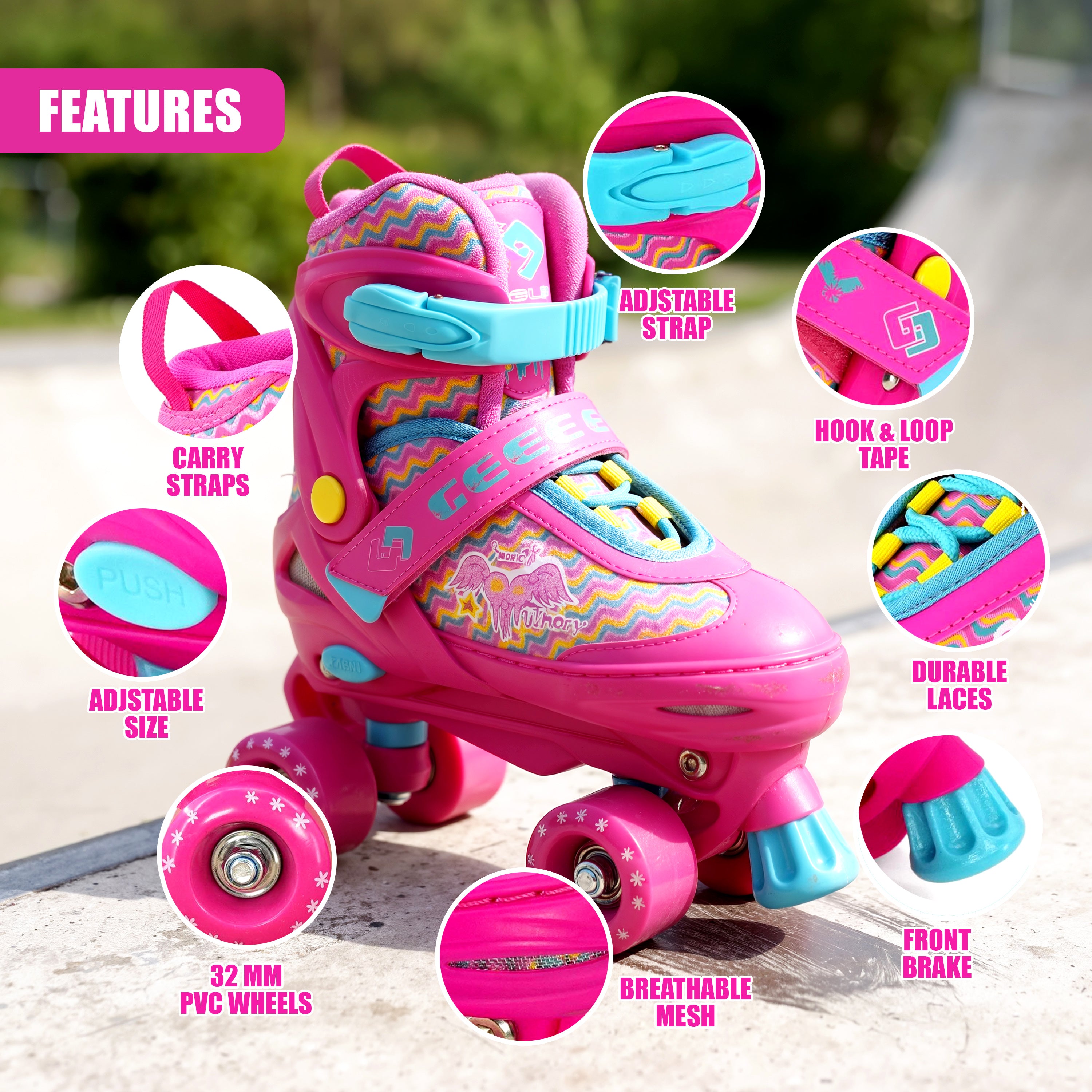 Pink Kids Adjustable Roller Skates
