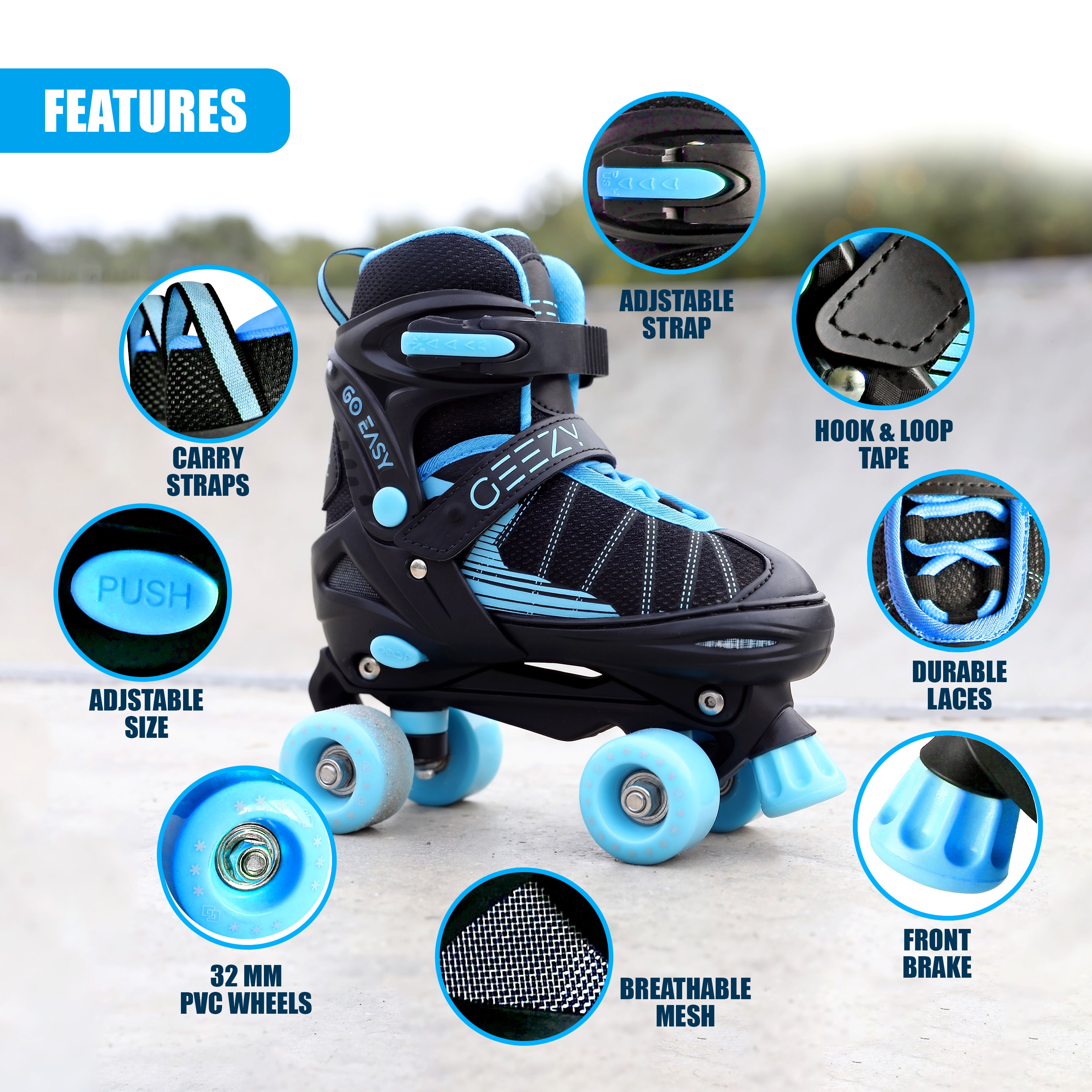 Blue Kids Adjustable Roller Skates