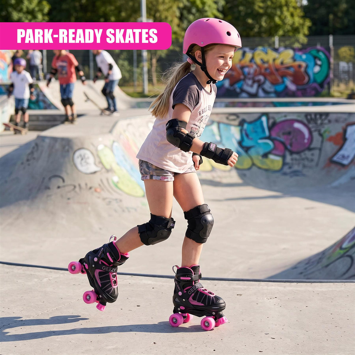 Black & Pink Kids Adjustable Roller Skates