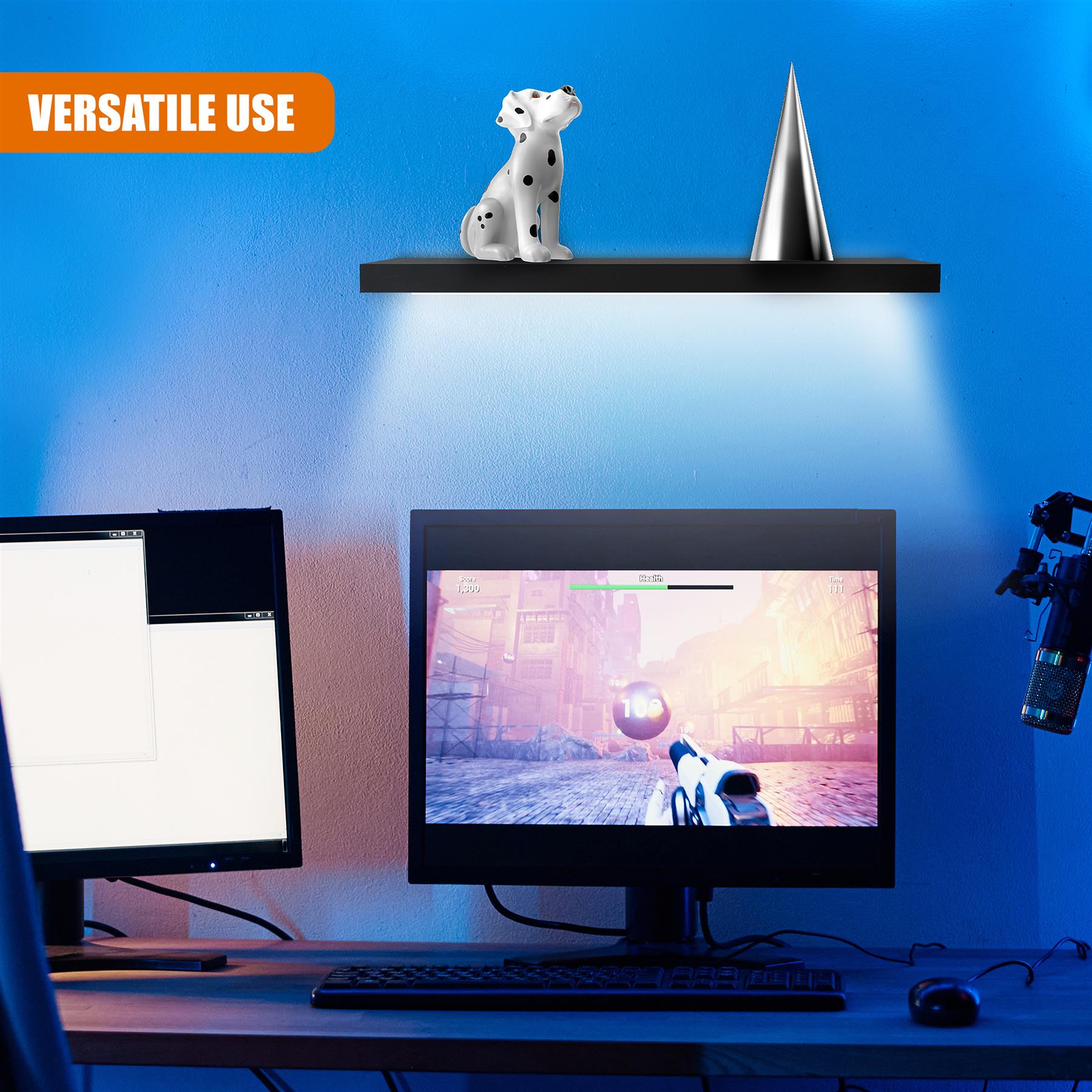 Black Floating Wooden Wall Shelf with LED Lights - 60cm by GEEZY - The Magic Toy Shop