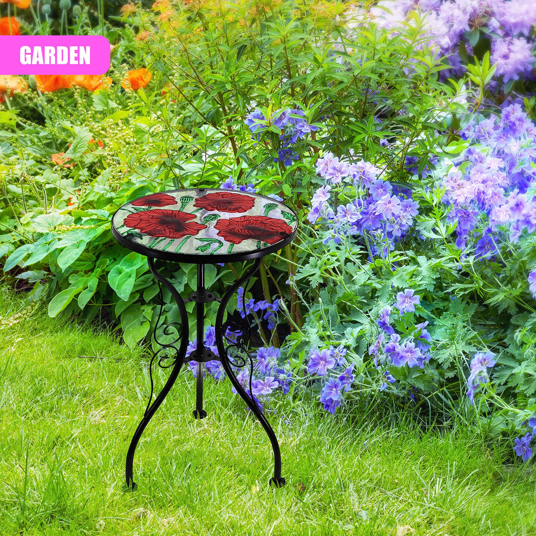 Round Side Mosaic Garden Table With Poppies Design by Geezy - The Magic Toy Shop