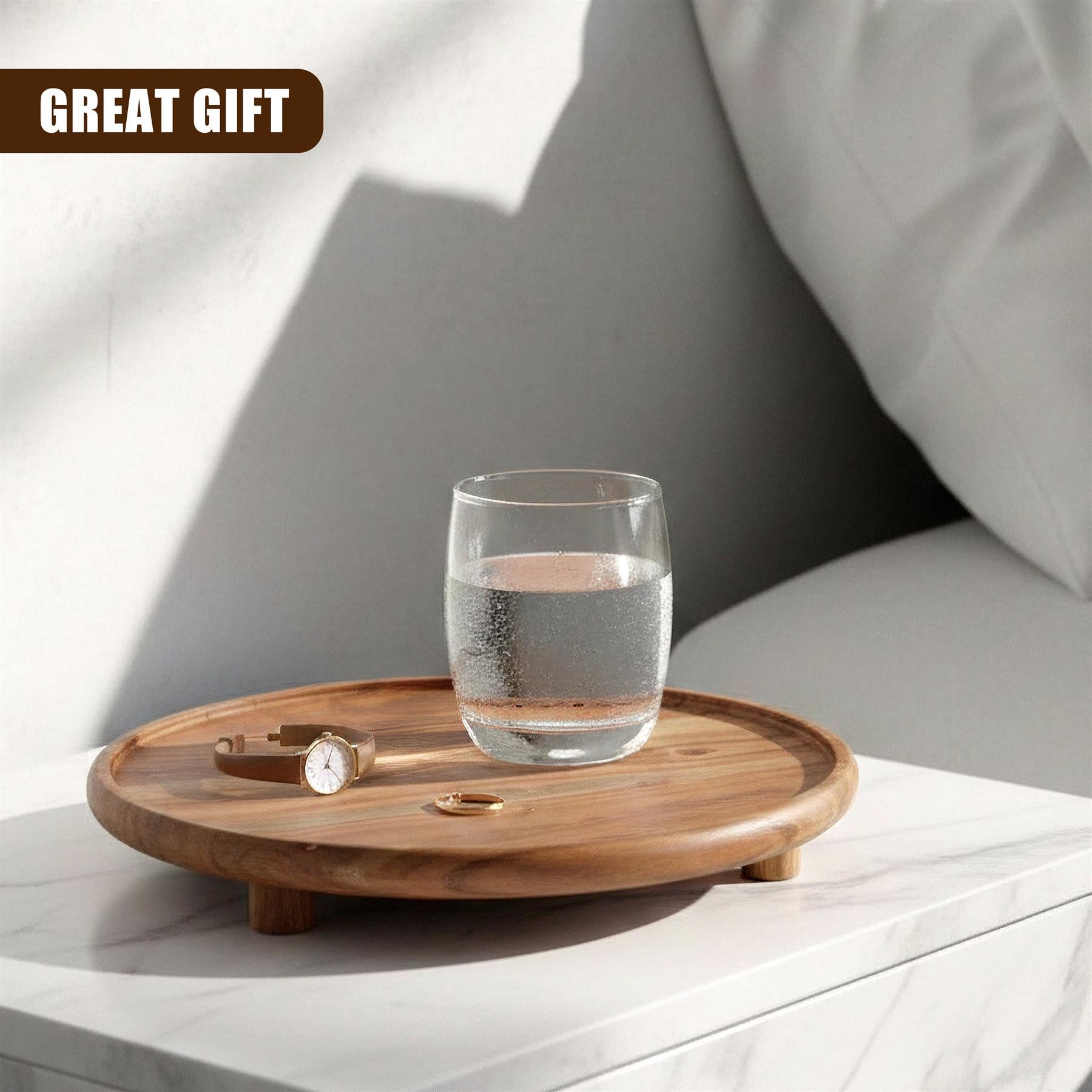 Round Acacia Wood Serving Tray