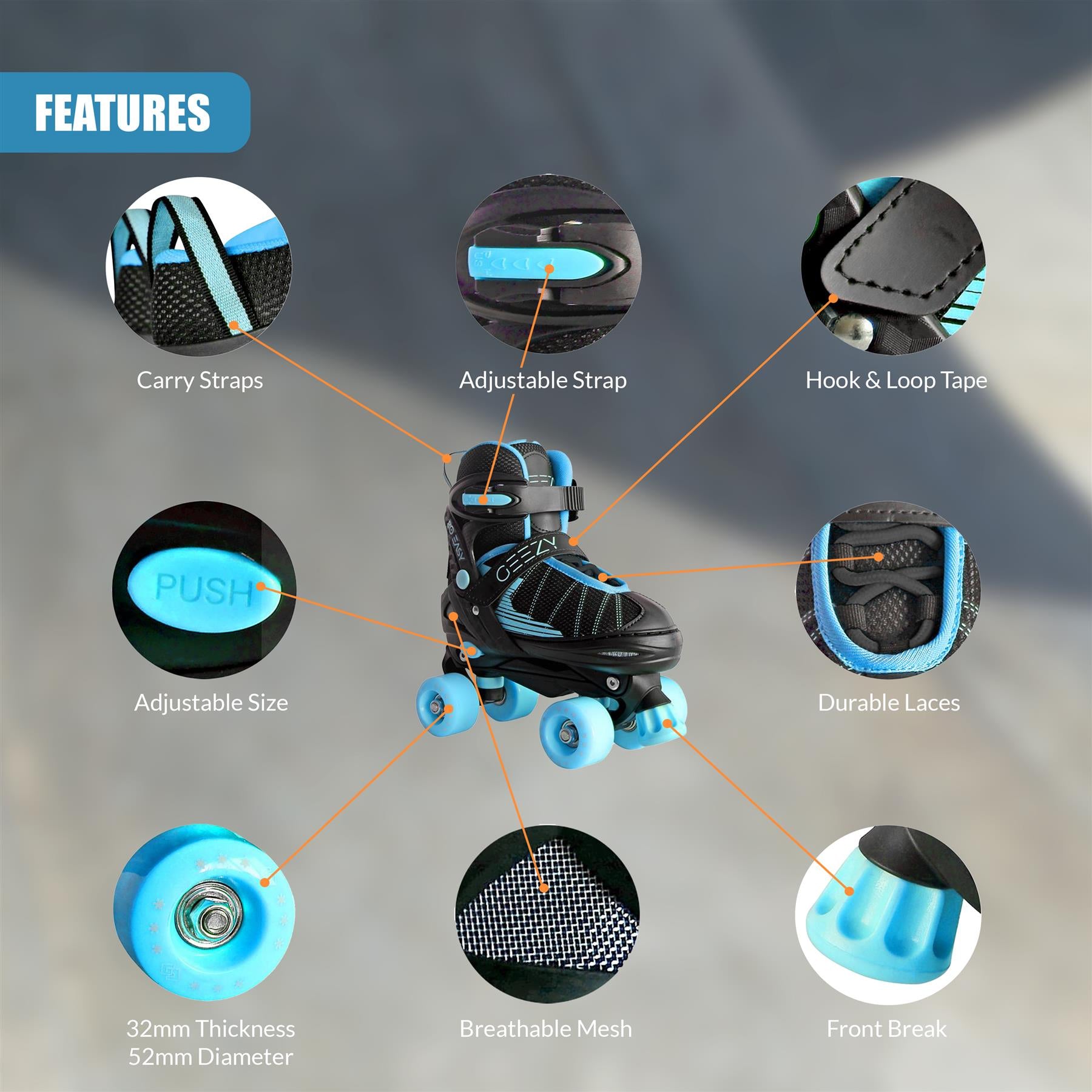 Adjustable Black & Blue Quad Roller Skates for Kids by The Magic Toy Shop - The Magic Toy Shop