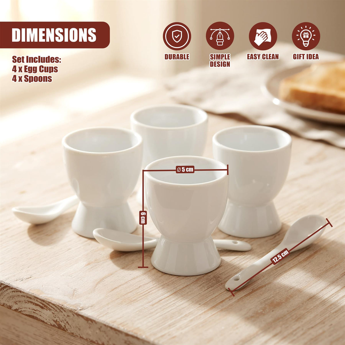 Set of 4 Ceramic Egg Cups with Spoons