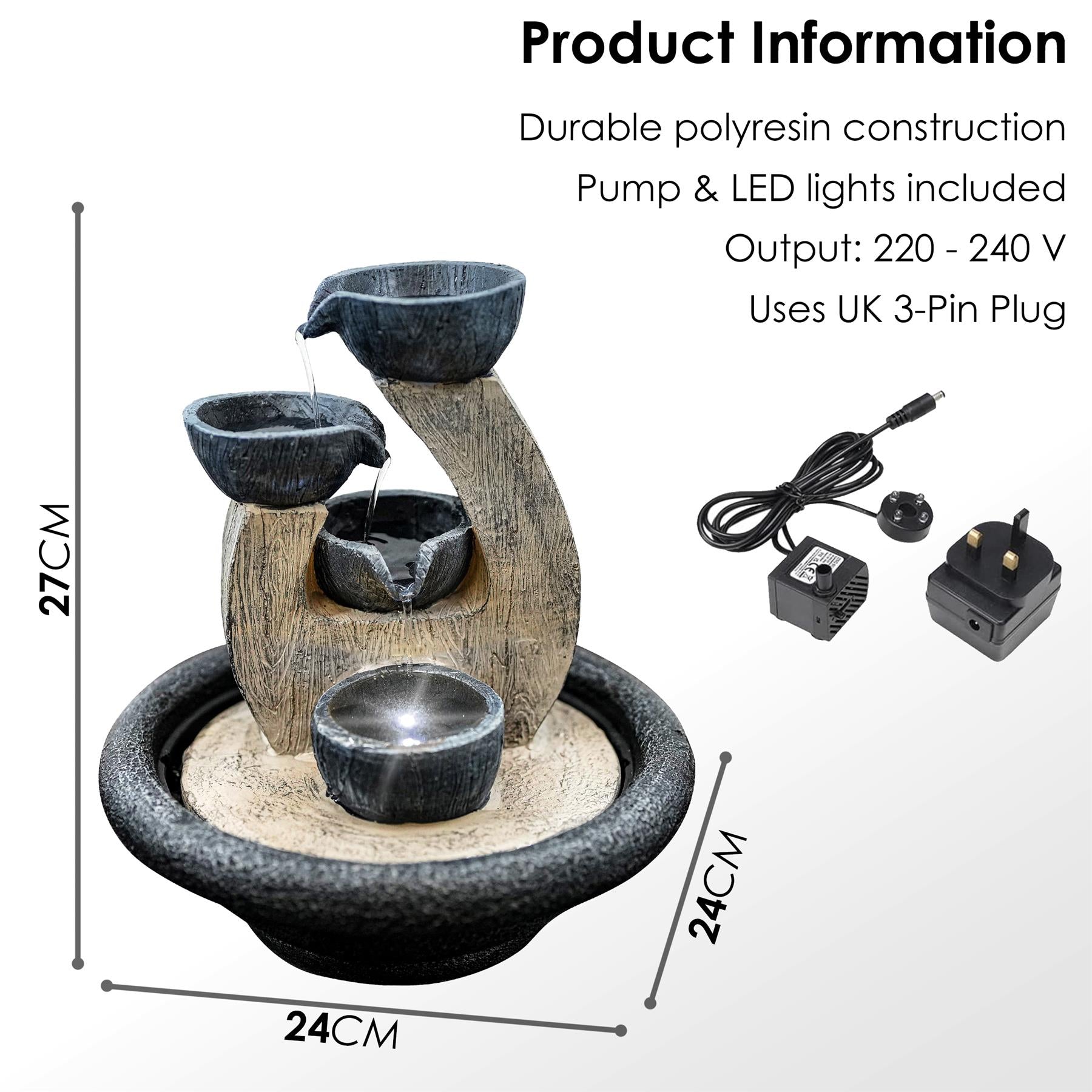 4 Bowls Water Feature Indoor With LED by GEEZY - The Magic Toy Shop