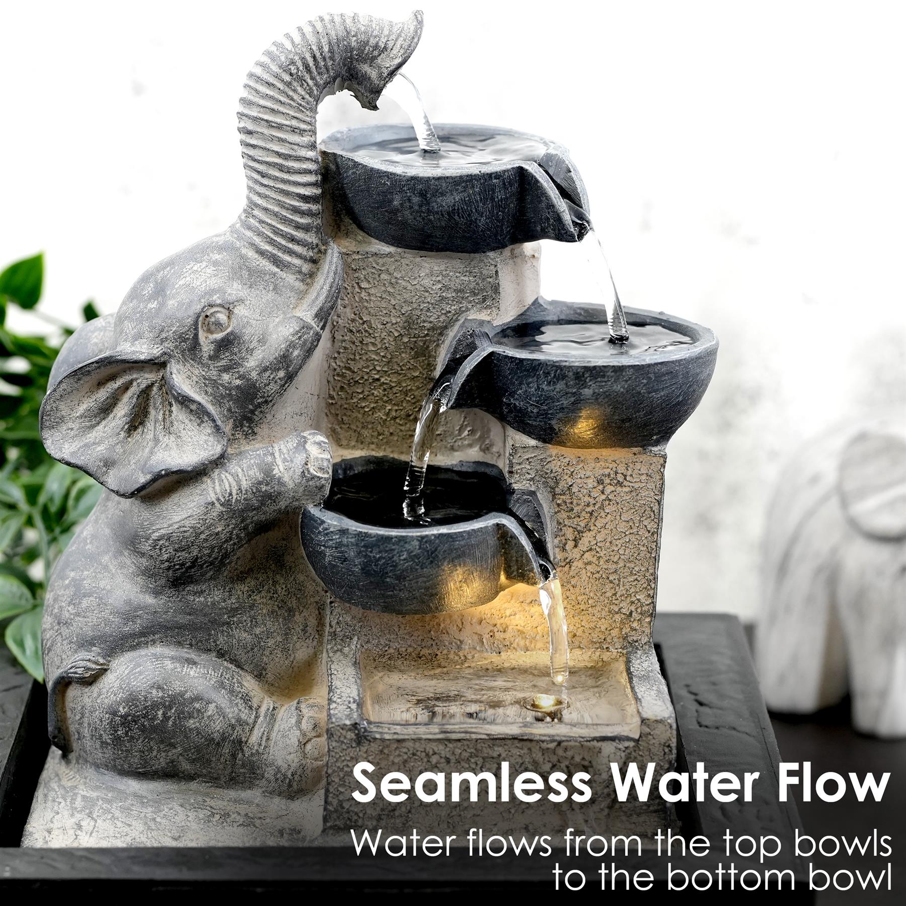 Elephant and Bowls Water Feature Indoor With LED by Geezy - The Magic Toy Shop