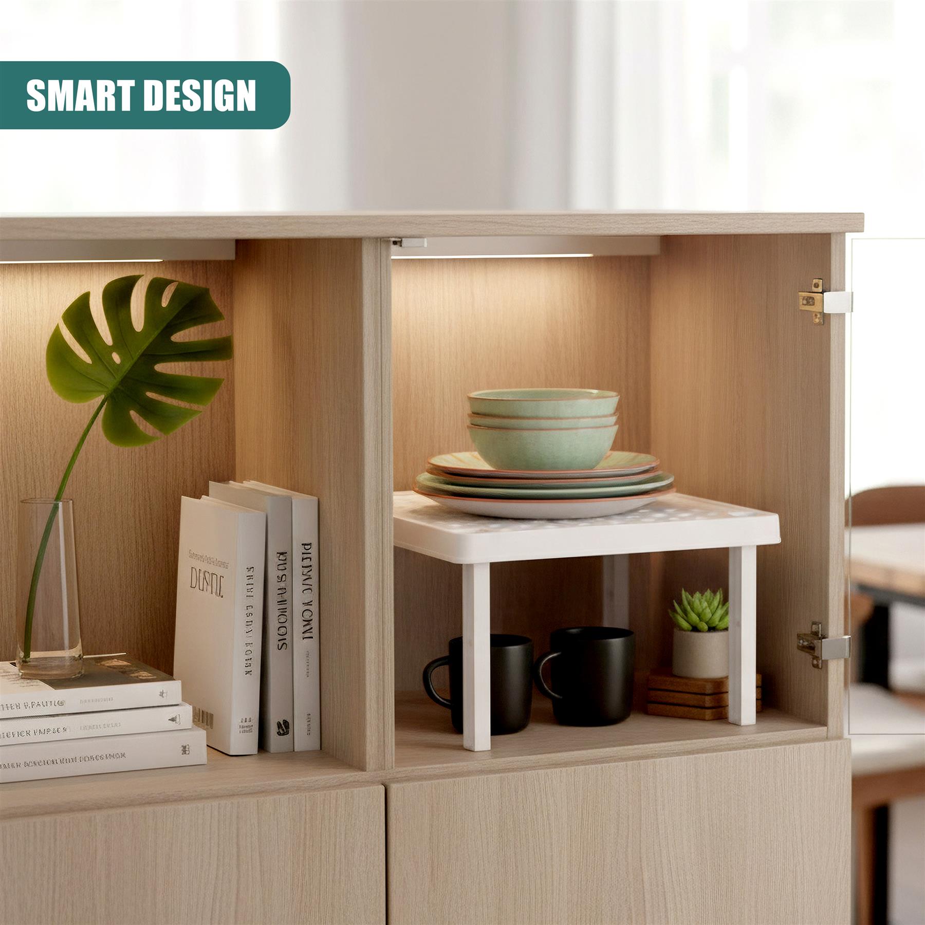 A modern, compact storage unit with a smart design. The unit features a glass door, providing a clear view of its contents. The storage area is divided into two sections, one with a shelf and the other with a cabinet. The unit is made of high-quality, durable materials, ensuring it will last for years. It has a simple, clean design that will fit in with any home decor. - The Magic Toy Shop