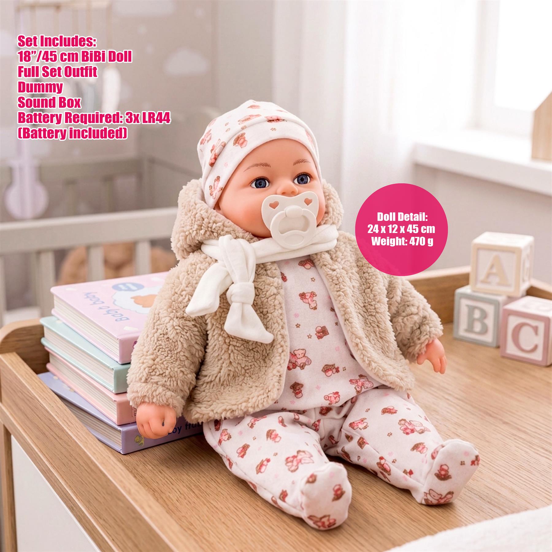 18" Girl Doll In Beige Coat