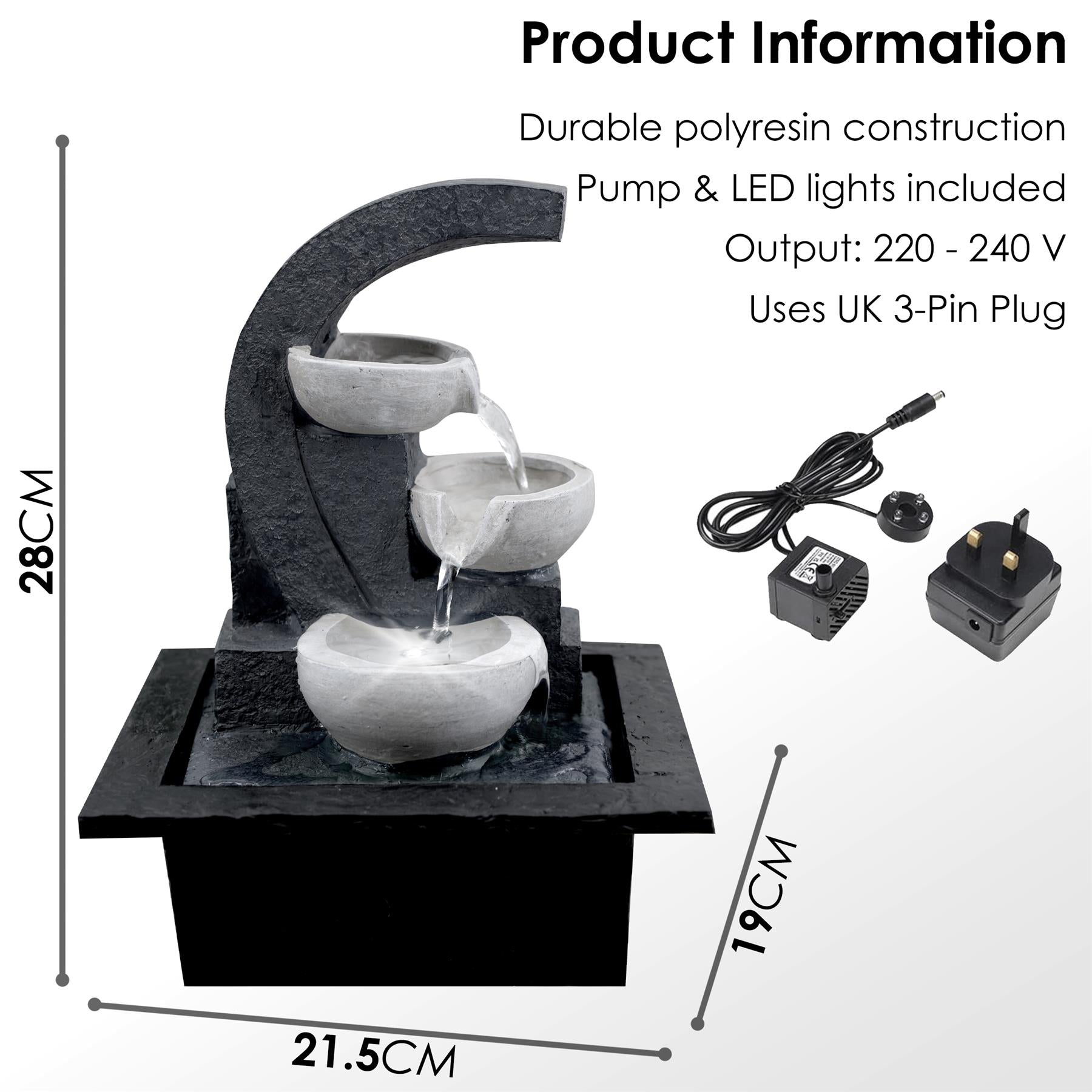 White Bowls Water Feature Indoor With LED by GEEZY - The Magic Toy Shop