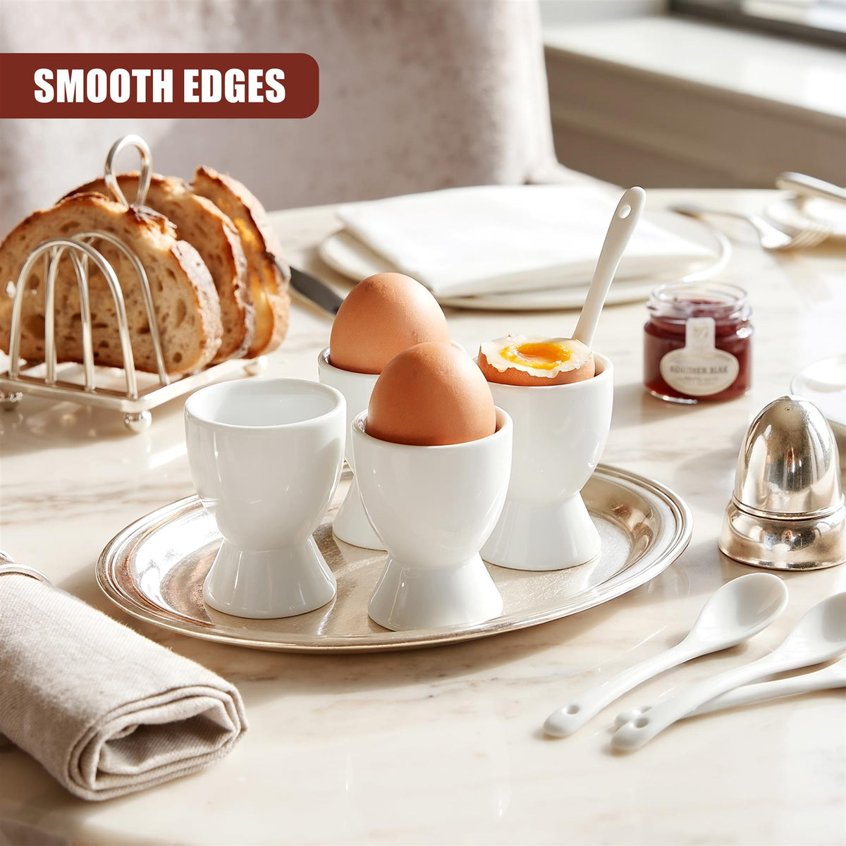 Set of 4 Ceramic Egg Cups with Spoons