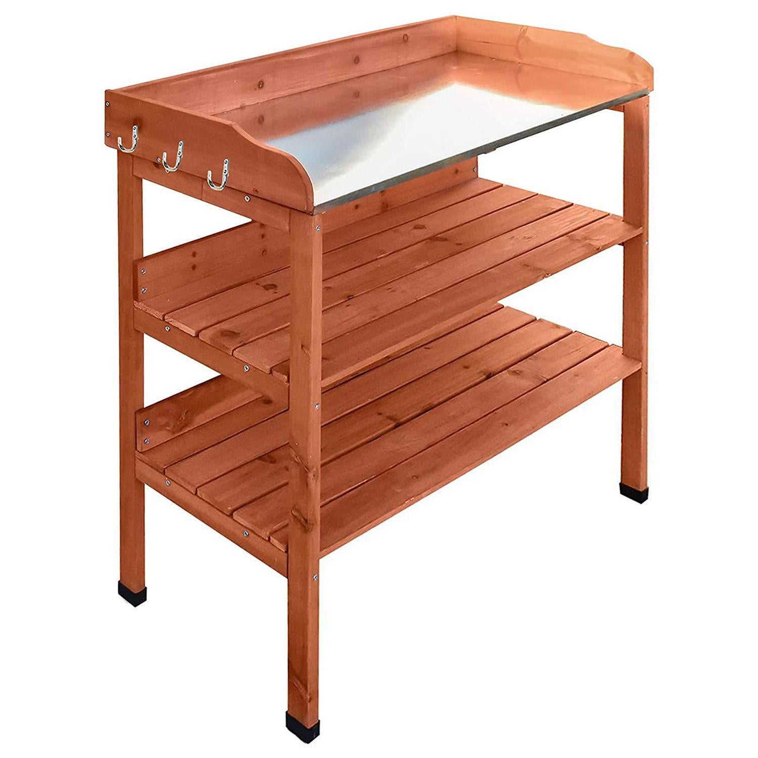 A wooden garden bench with a storage compartment and a small table on top. - The Magic Toy Shop