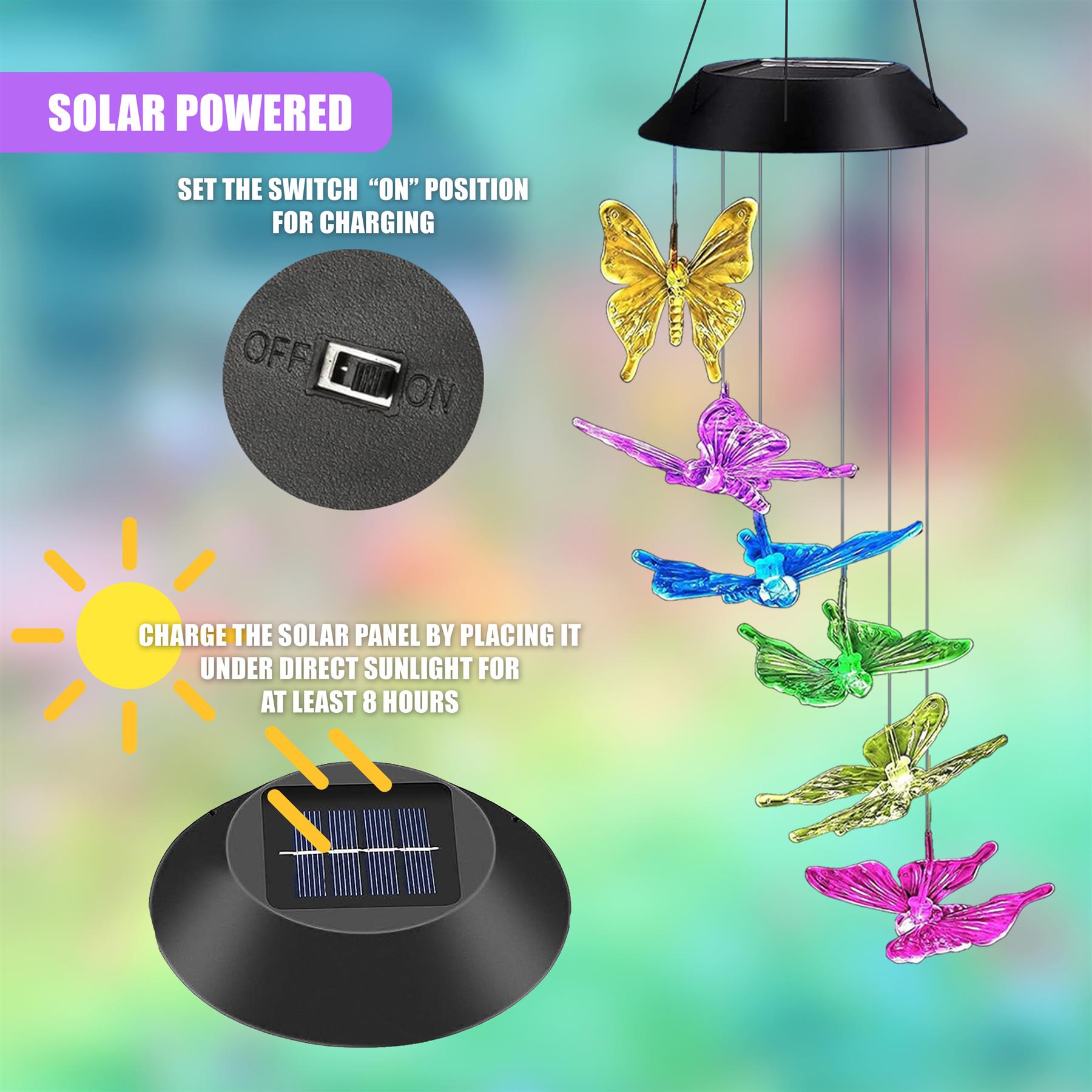 Solar Butterfly Wind Chimes LED by GEEZY - The Magic Toy Shop