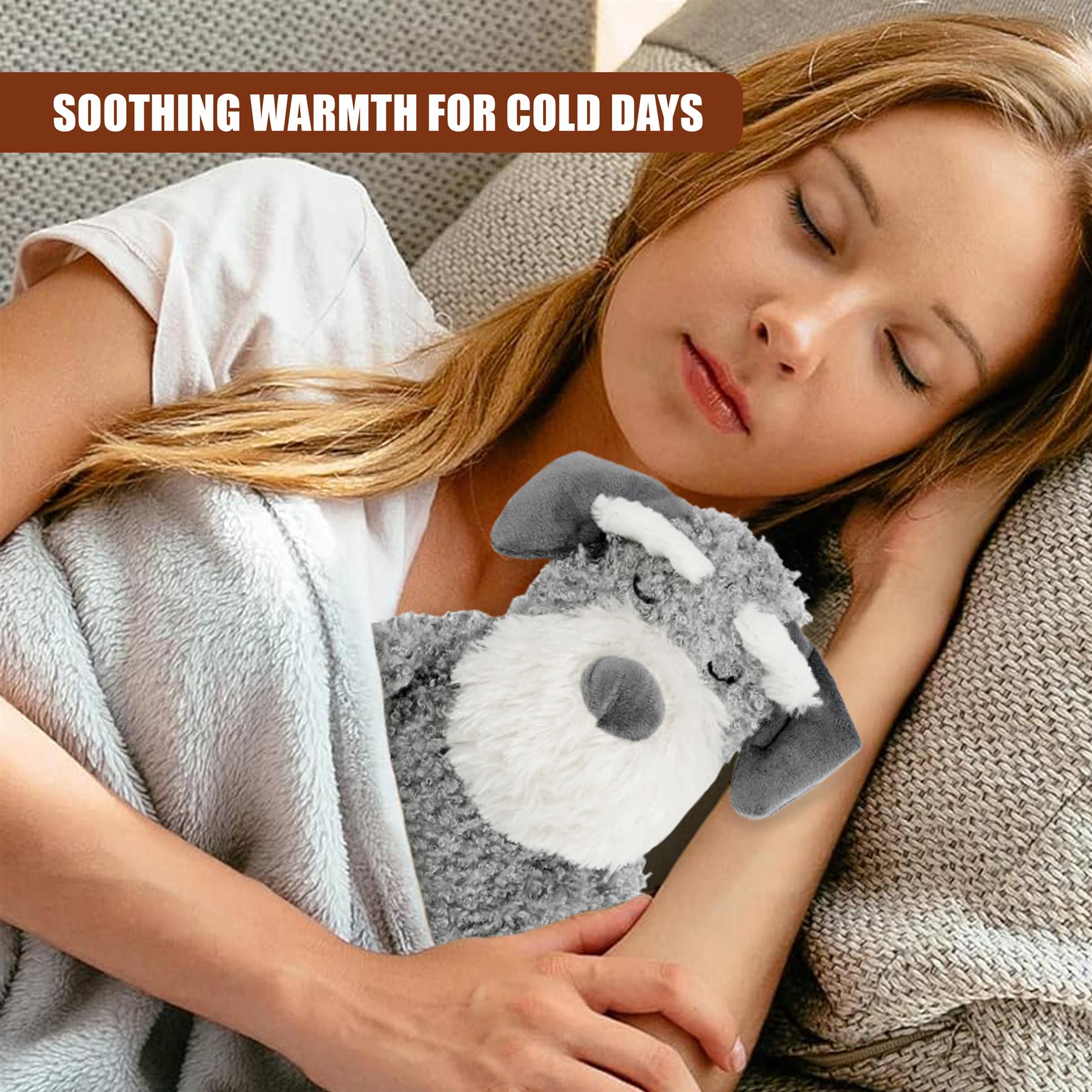 Hot Water Bottle With Plush Fluffy Cover 1L (Grey) by GEEZY - The Magic Toy Shop