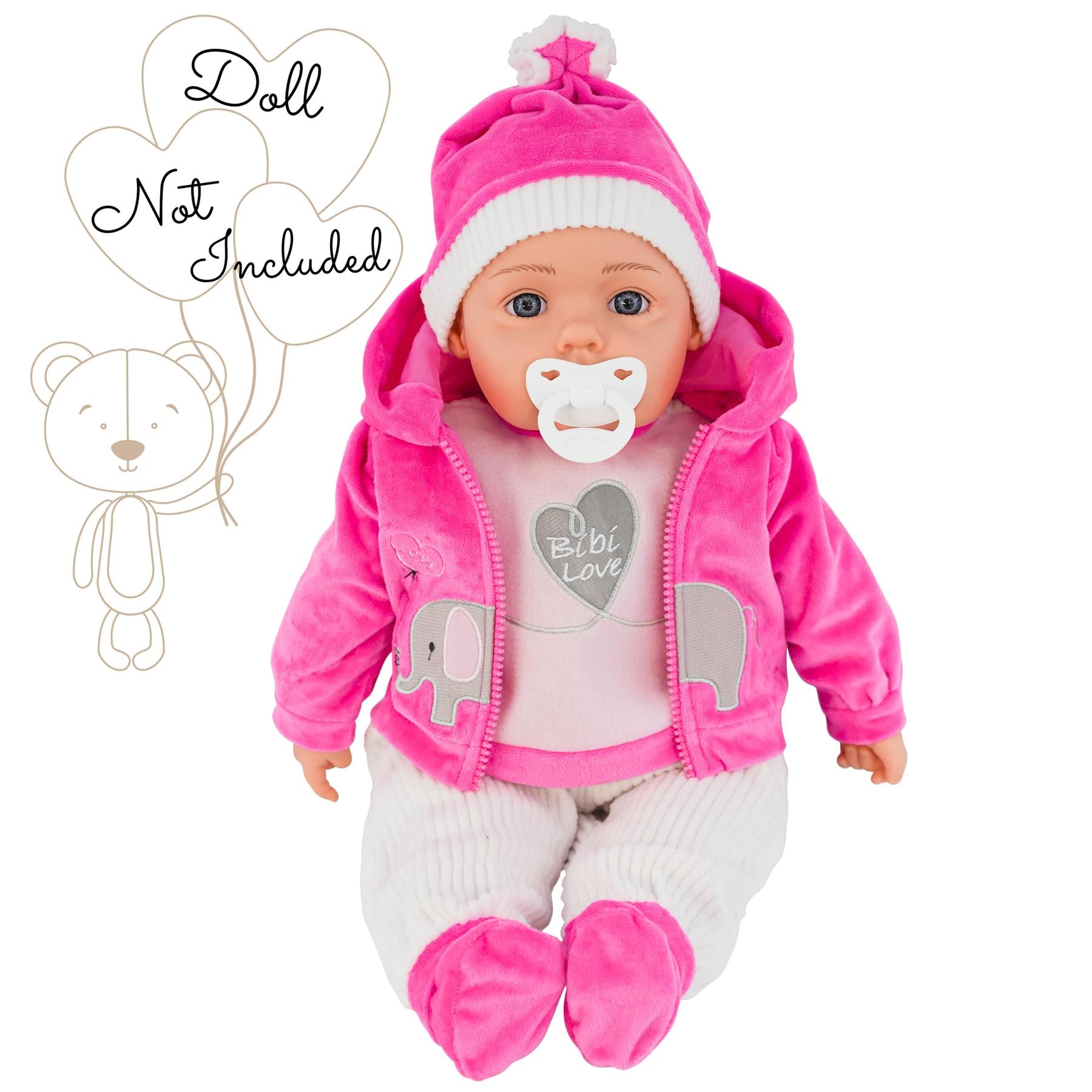 BiBi Outfits - Set of Two Doll Clothes (Pink Elephant & Pink) (50 cm / 20")