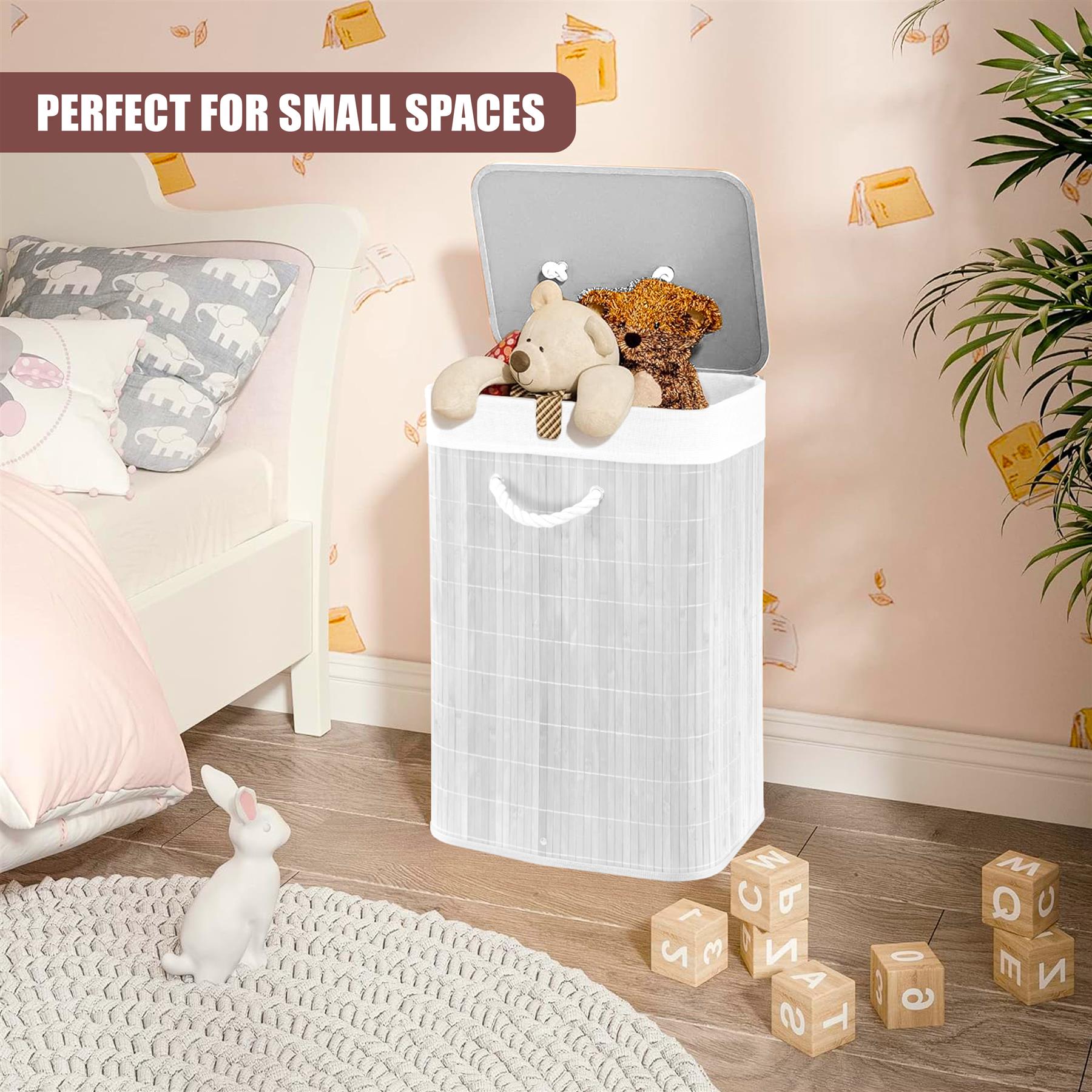 Rectangular Bamboo Laundry Hamper with Lid, White by GEEZY - The Magic Toy Shop